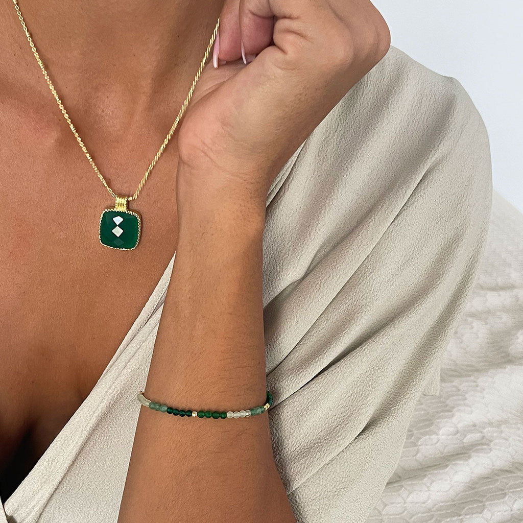 Tetra Large Square Gemstone Pendant  Green Onyx Azuni London