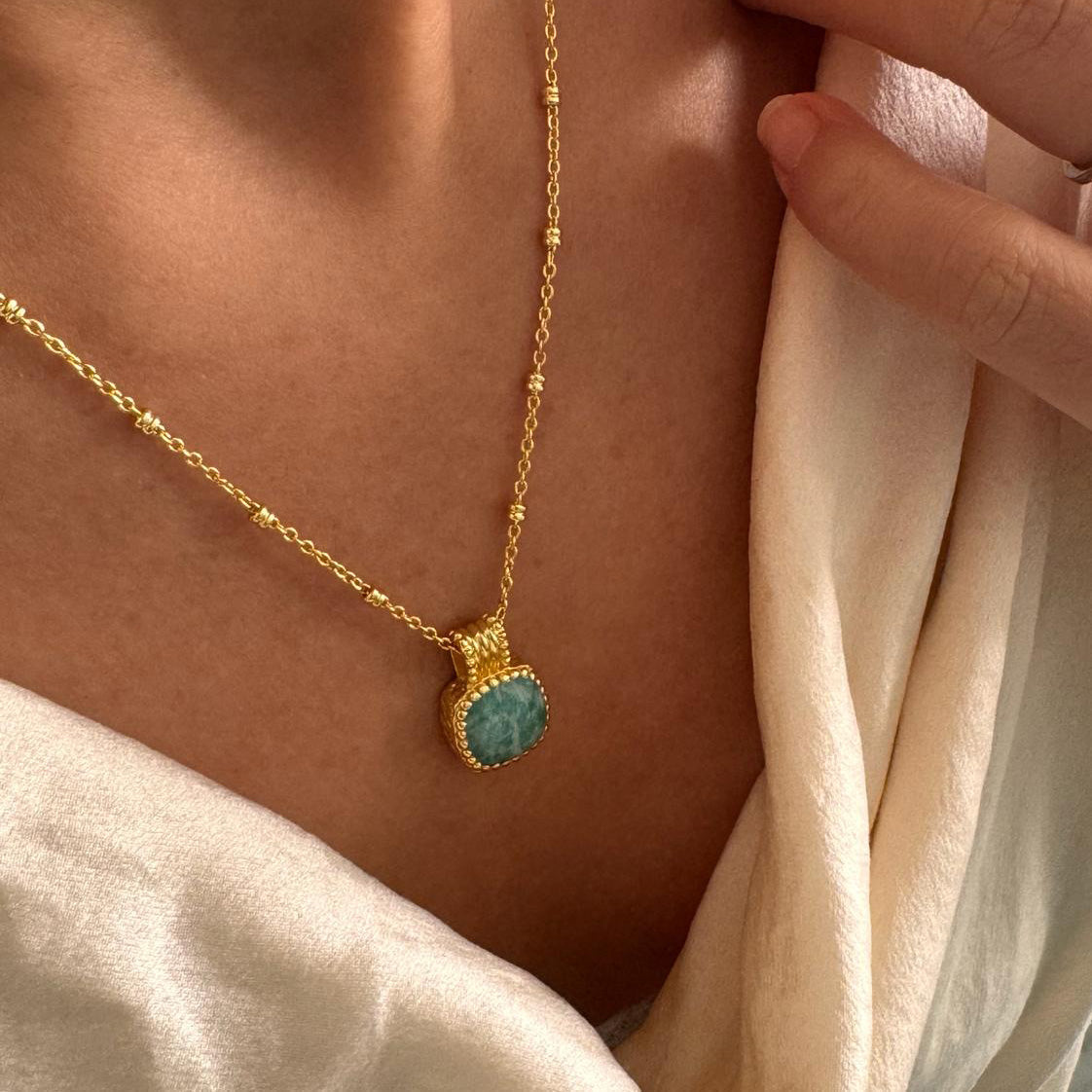 Tetra Square Gemstone Pendant: Amazonite Azuni London