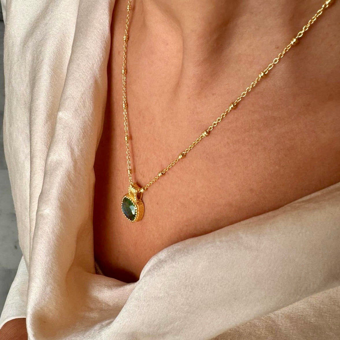 Tetra Square Gemstone Pendant with Labradorite Azuni London
