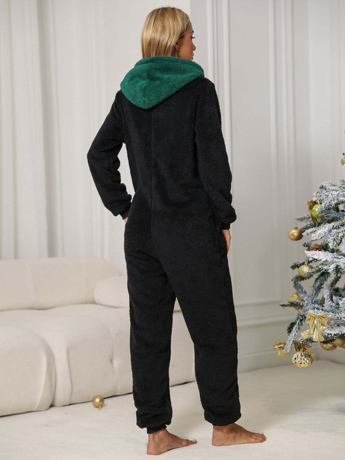 Pom - Pom Trim Zip Front Hooded Lounge Jumpsuit - Rosey's Creations