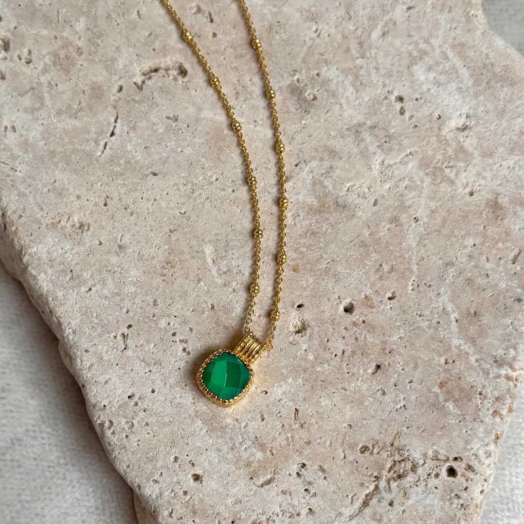 Tetra Square Gemstone Pendant: Green Onyx Azuni London