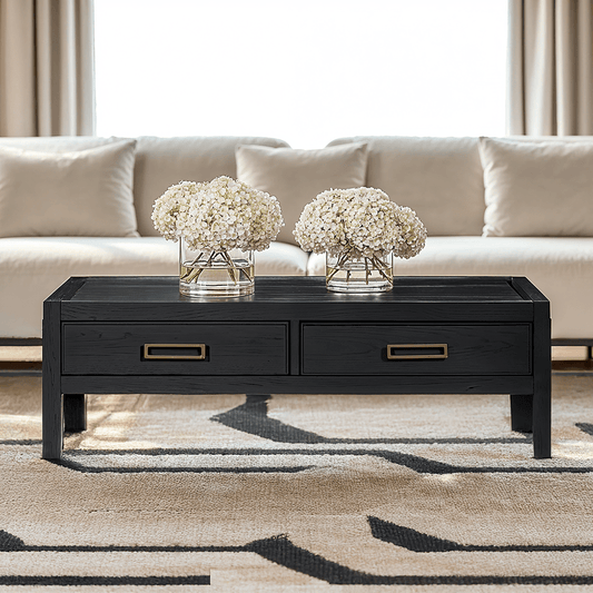 Soho Black Oak Veneer 2 Drawer Coffee Table.