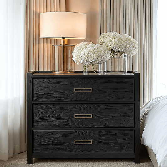 Soho Black Oak Veneer 3 Drawer Chest.