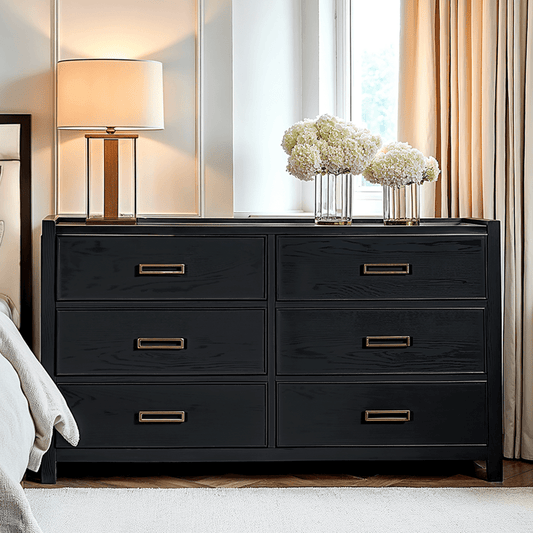 Soho Black Oak Veneer 6 Drawer Chest.