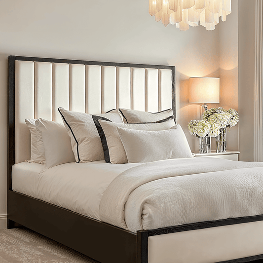 Soho Cream Velvet Bed with Black Wood Frame.