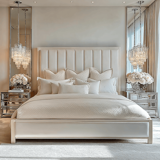 Soho Cream Velvet Bed with Cream Wood Frame.