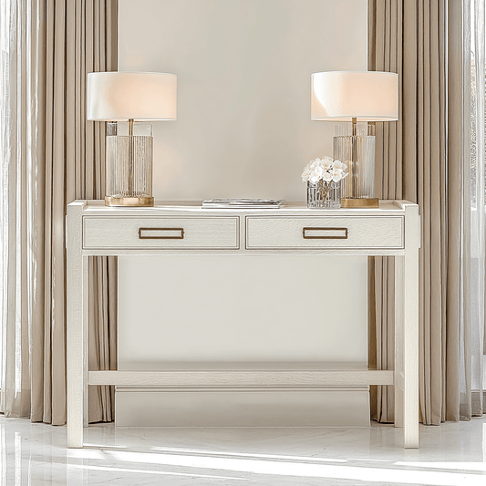 Soho Cream Oak Veneer 2 Drawer Dressing Table.