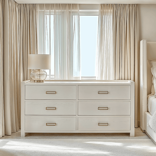 Soho Cream Oak Veneer 6 Drawer Chest.