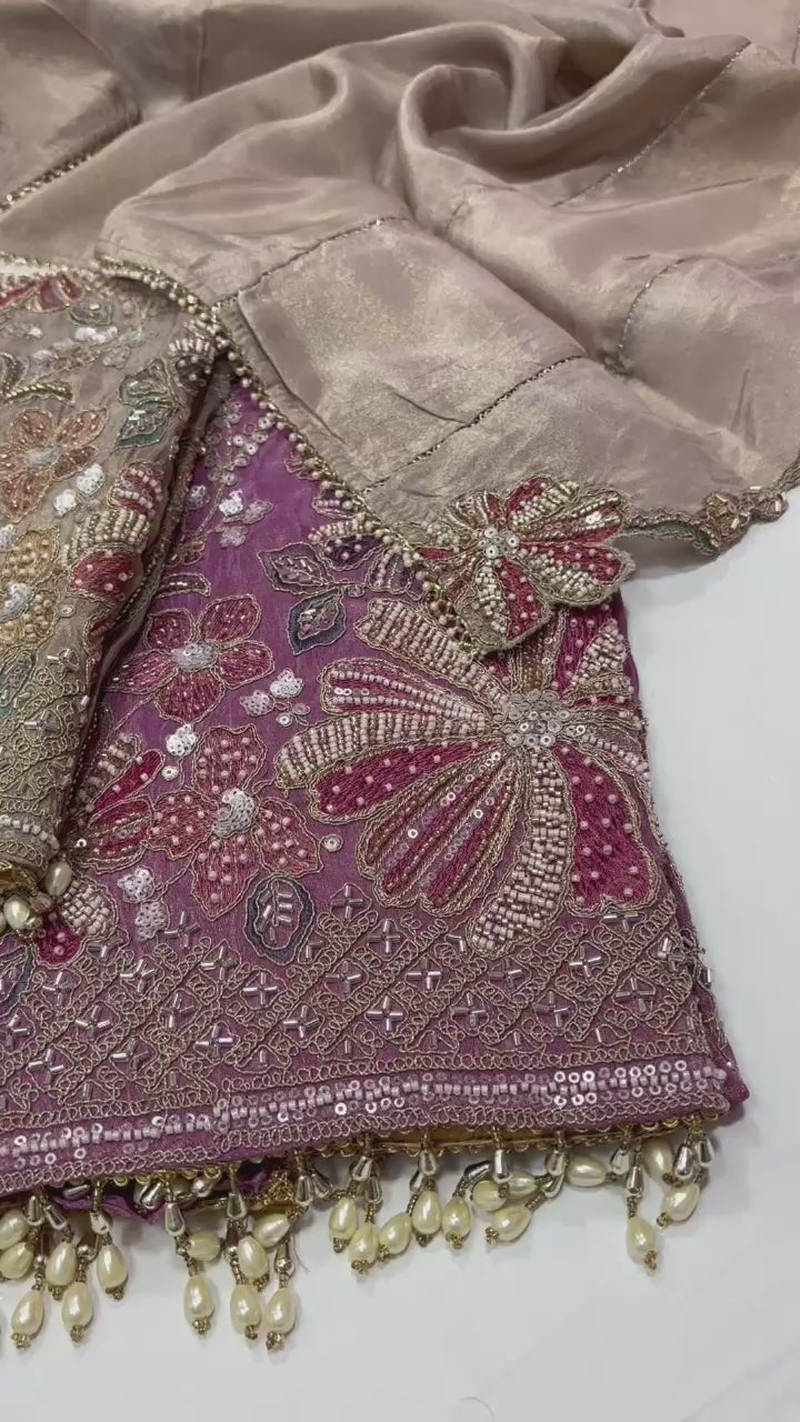 Embroidered Silk Punjabi Salwar Kameez sharara garara Unstitched