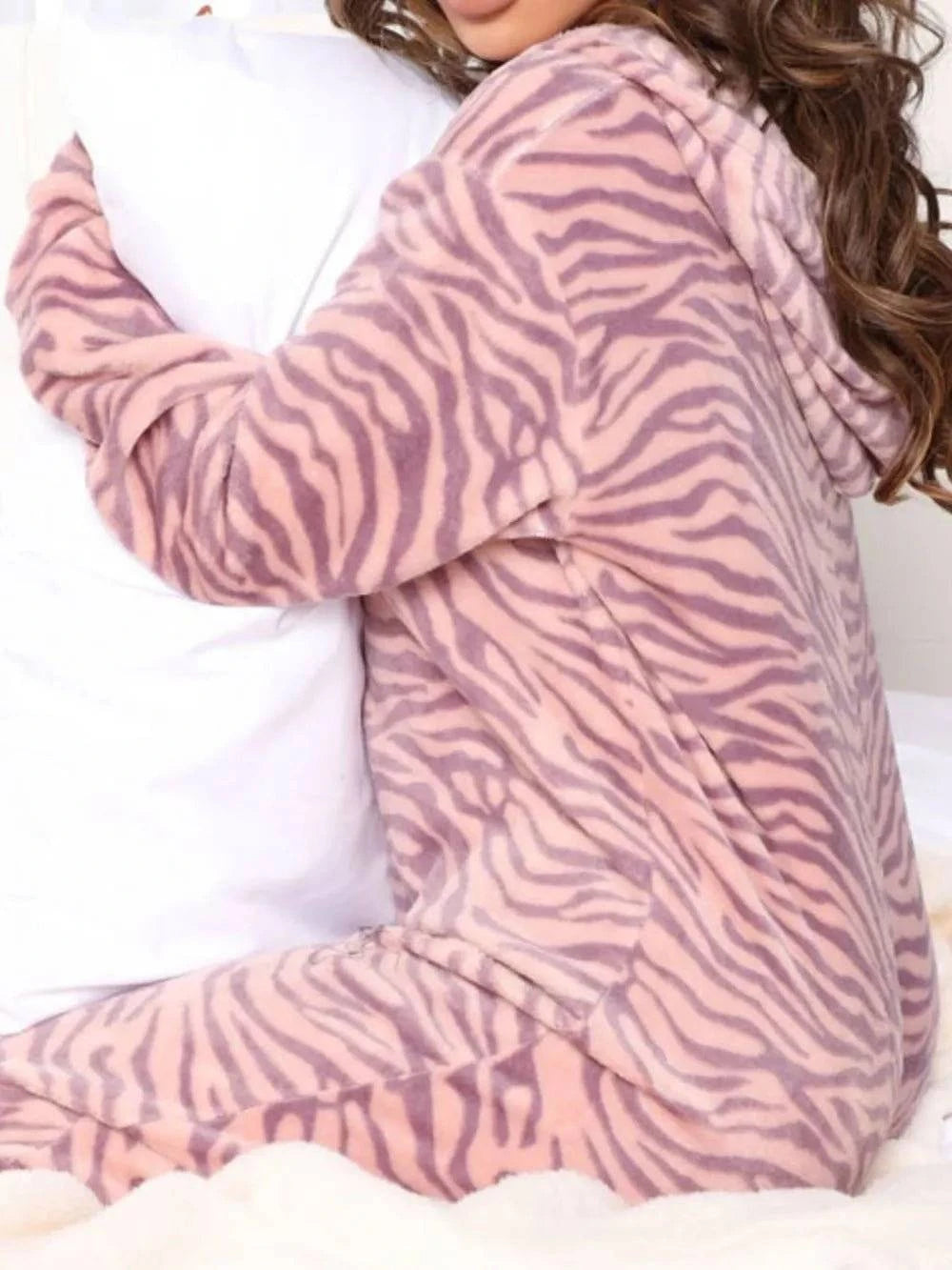 Printed Zip Up Long Sleeve Hooded Lounge Jumpsuit - Rosey's Creations