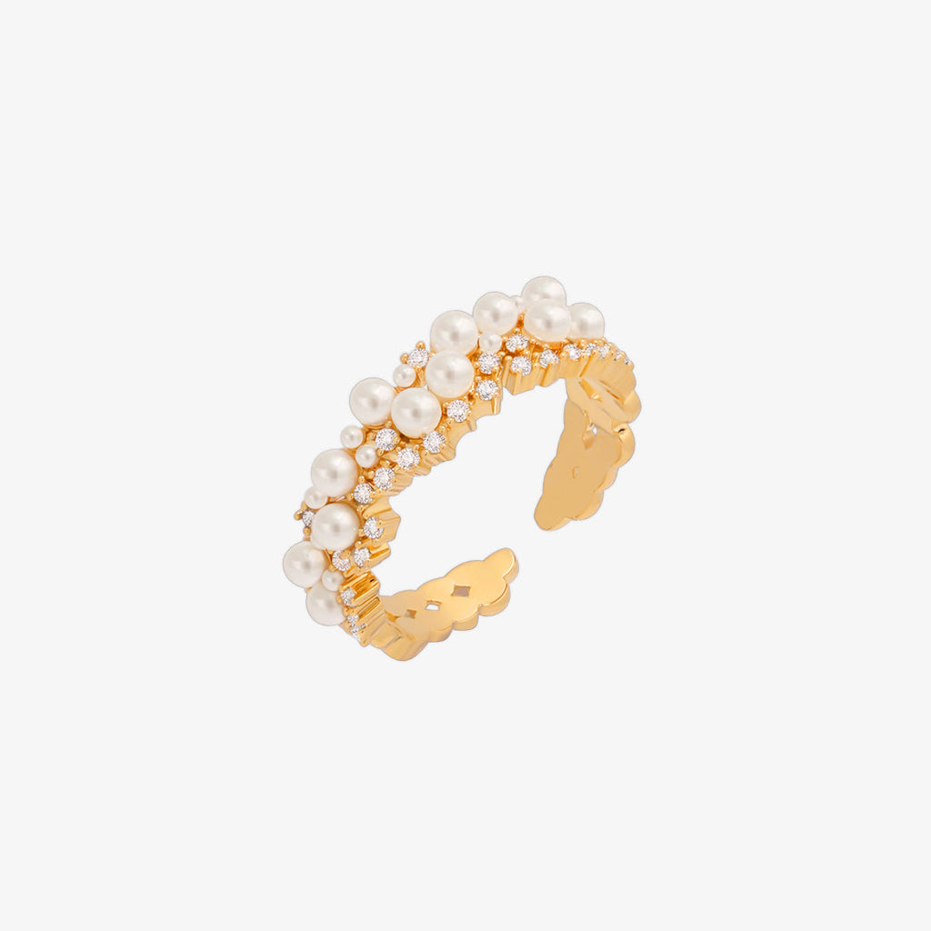 Bold cubic pearl ring Nabi London