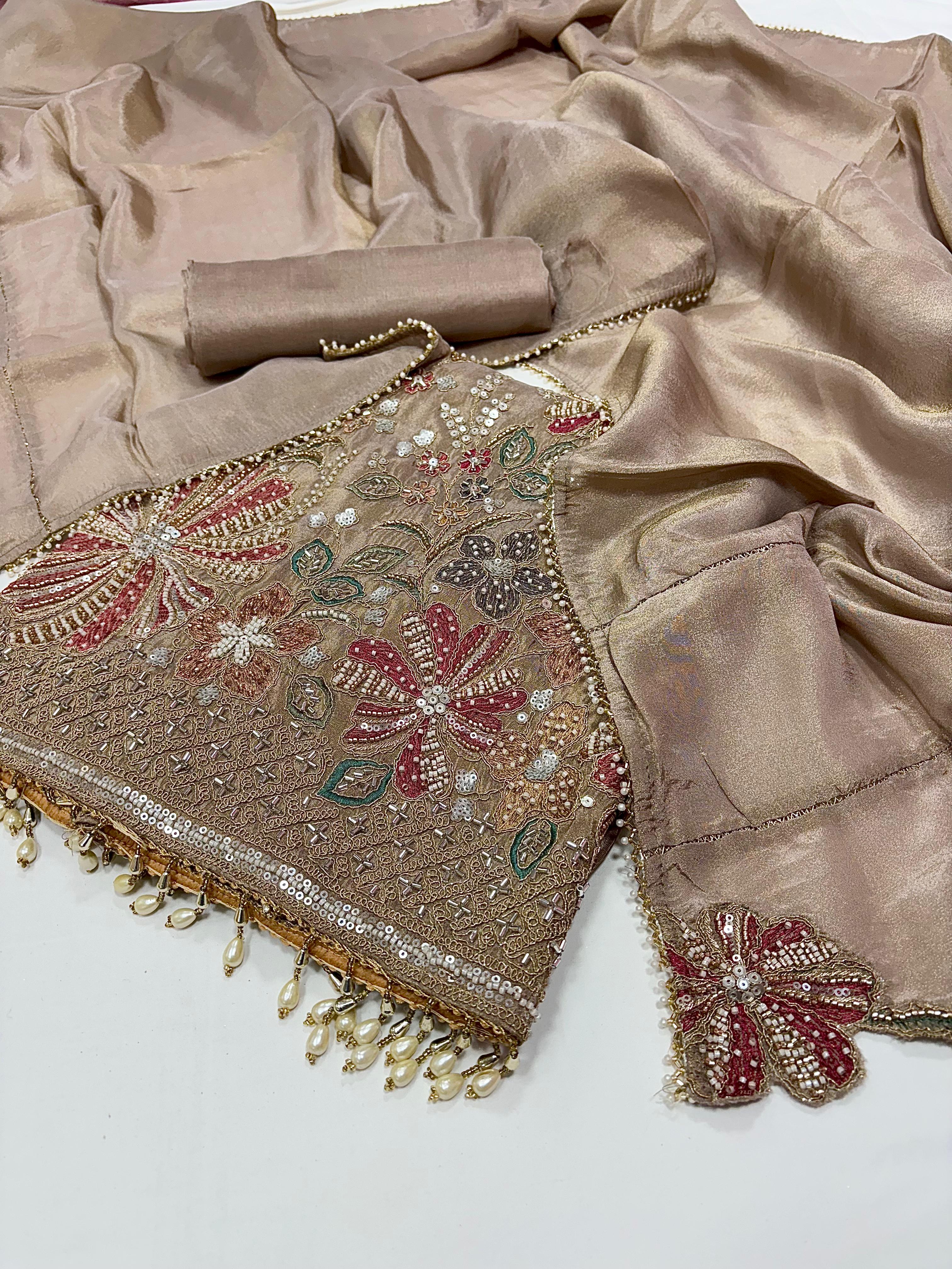 Embroidered Silk Punjabi Salwar Kameez sharara garara Unstitched Rosey's Creations