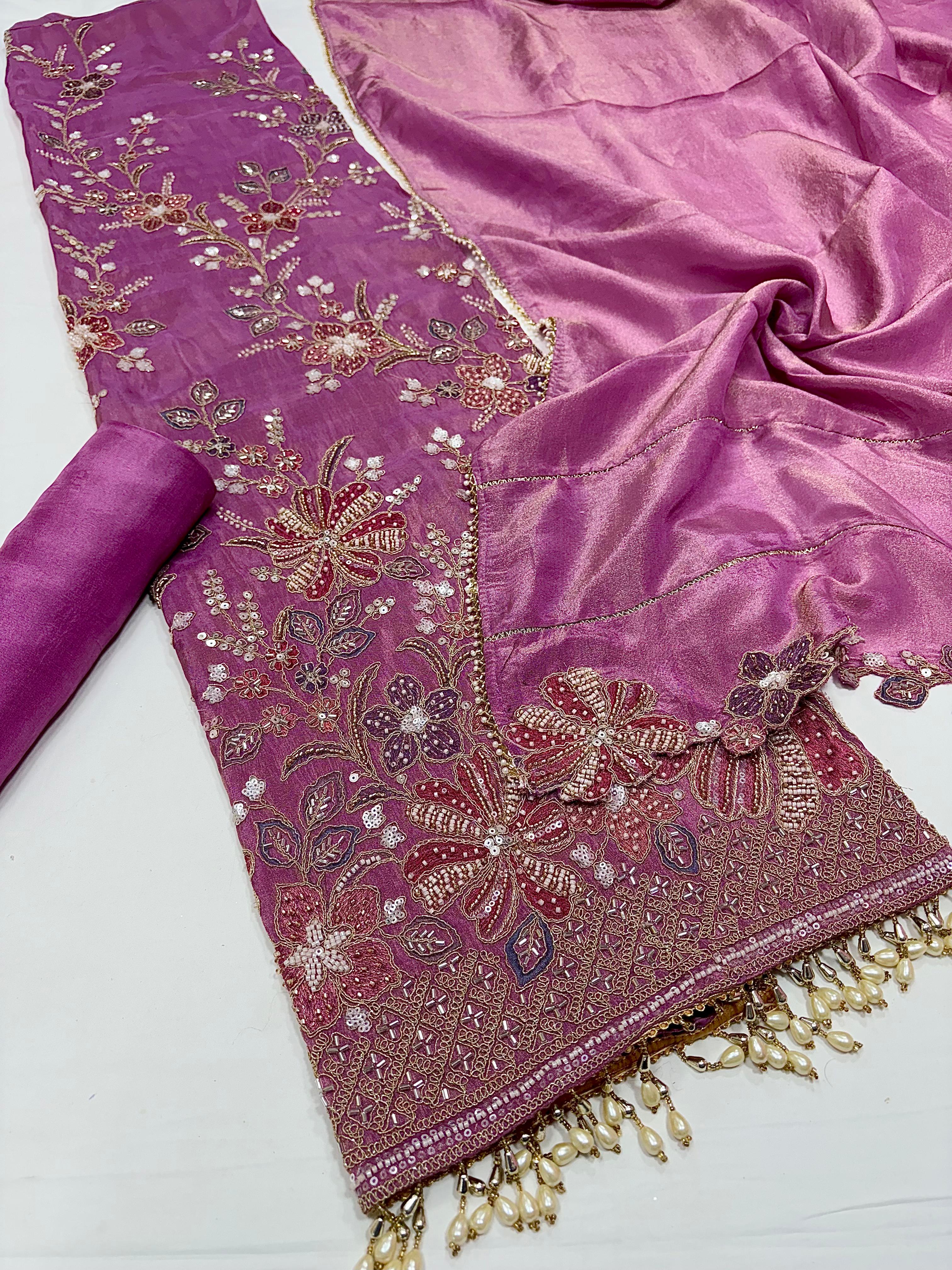 Embroidered Silk Punjabi Salwar Kameez sharara garara Unstitched Rosey's Creations