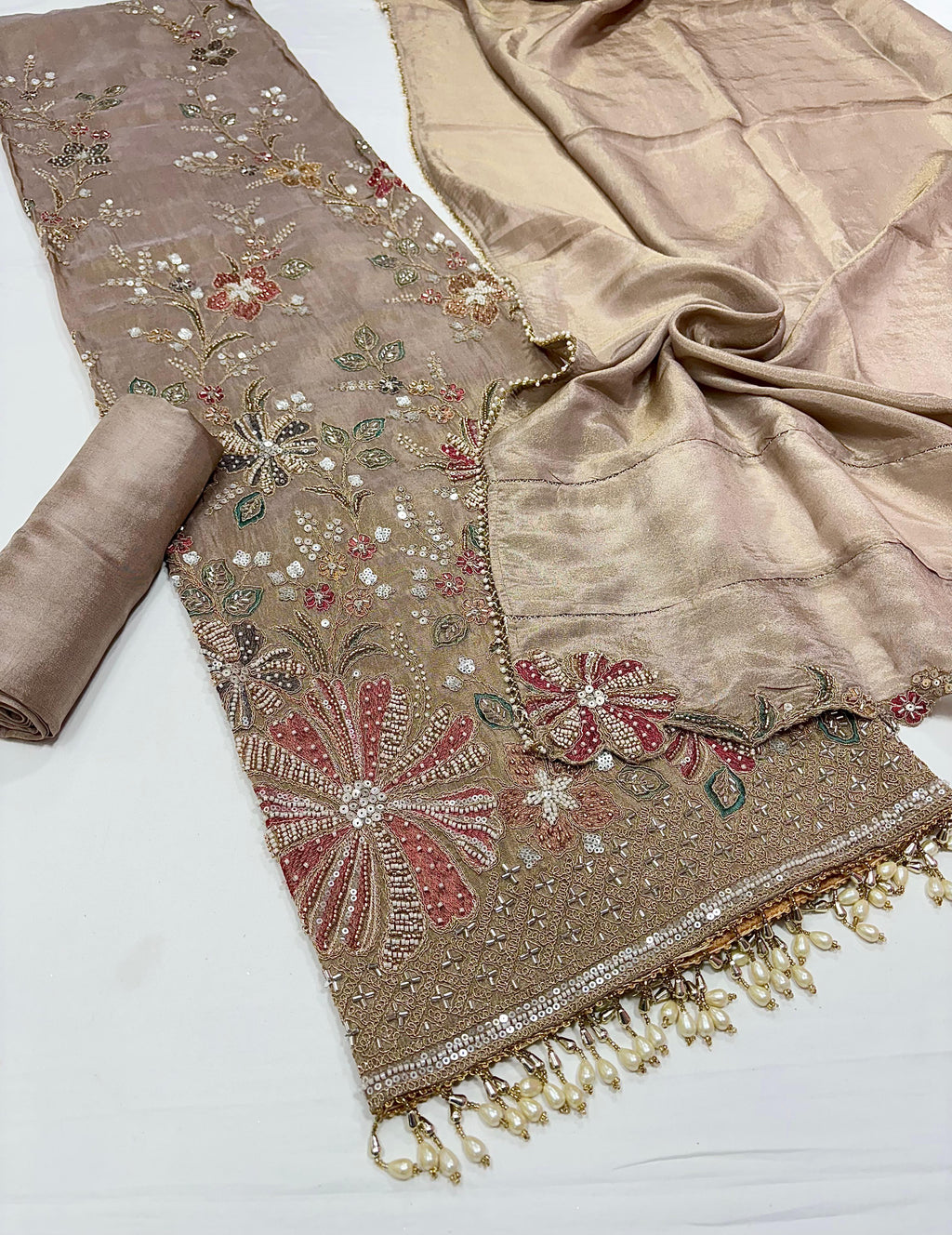 Embroidered Silk Punjabi Salwar Kameez sharara garara Unstitched Rosey's Creations