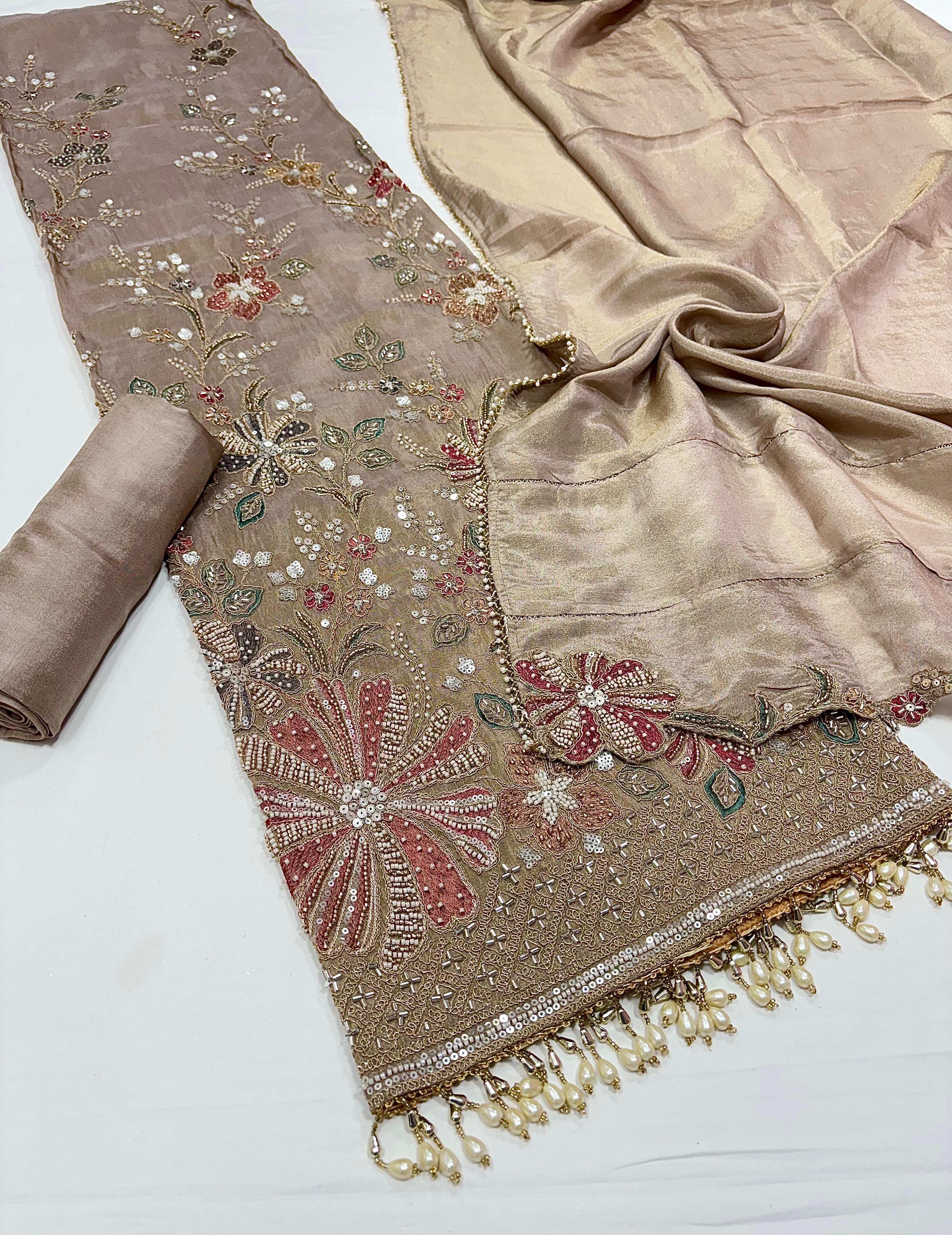 Embroidered Silk Punjabi Salwar Kameez sharara garara Unstitched Rosey's Creations
