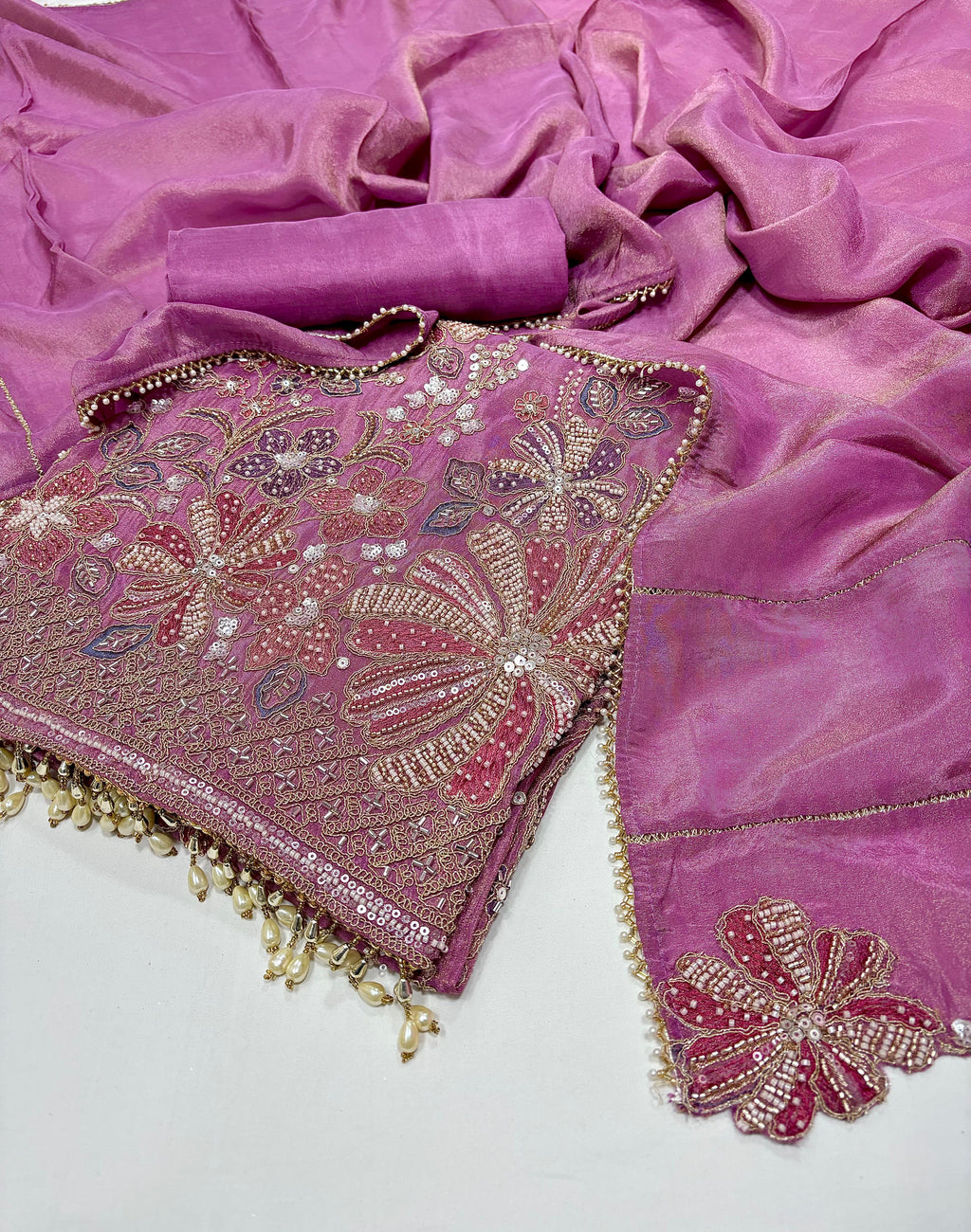Embroidered Silk Punjabi Salwar Kameez sharara garara Unstitched Rosey's Creations