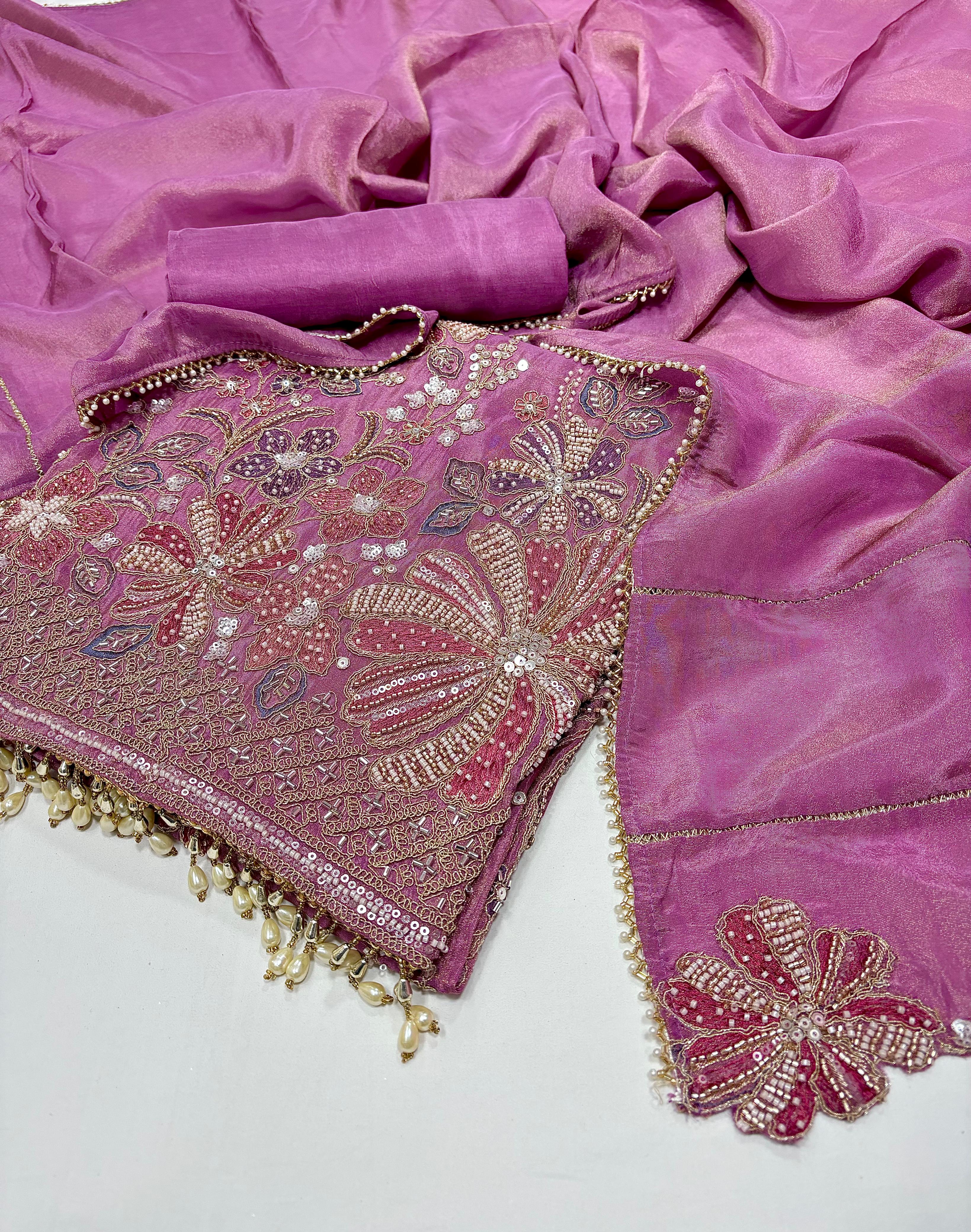 Embroidered Silk Punjabi Salwar Kameez sharara garara Unstitched Rosey's Creations