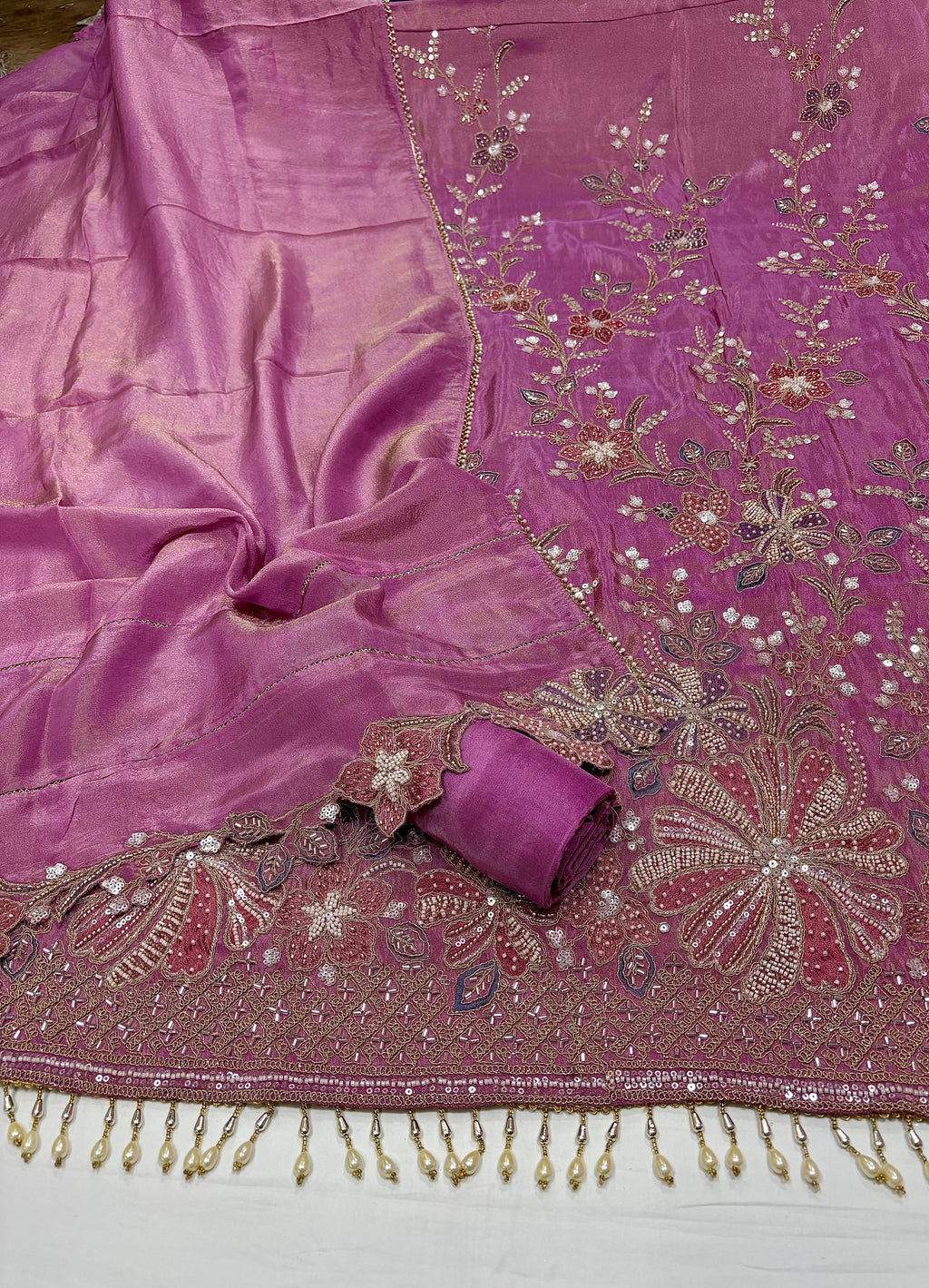 Embroidered Silk Punjabi Salwar Kameez sharara garara Unstitched Rosey's Creations