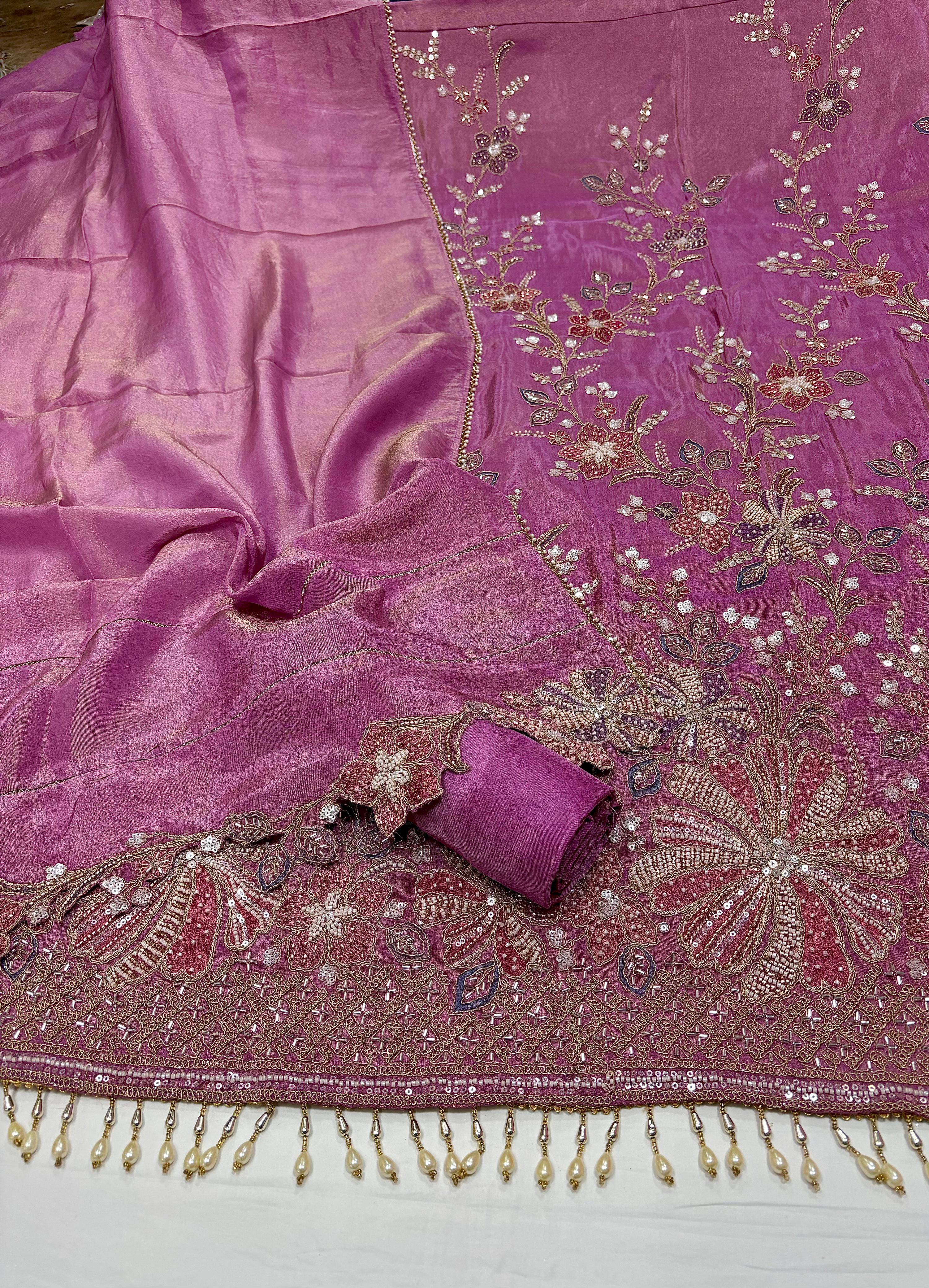 Embroidered Silk Punjabi Salwar Kameez sharara garara Unstitched Rosey's Creations