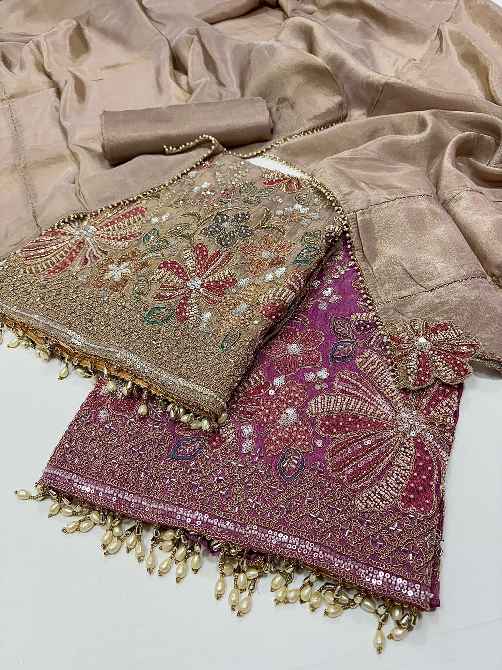 Embroidered Silk Punjabi Salwar Kameez sharara garara Unstitched Rosey's Creations