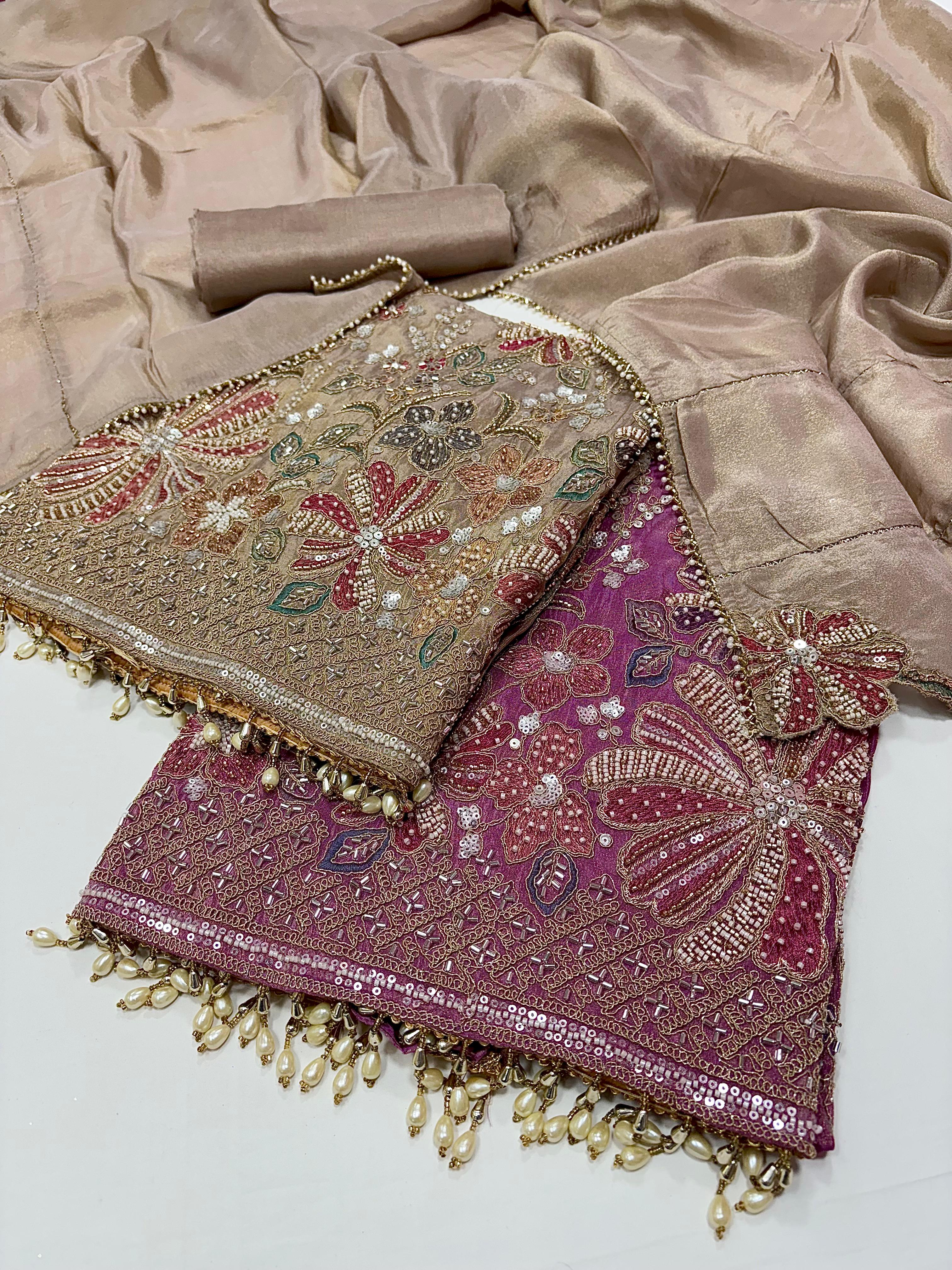 Embroidered Silk Punjabi Salwar Kameez sharara garara Unstitched Rosey's Creations