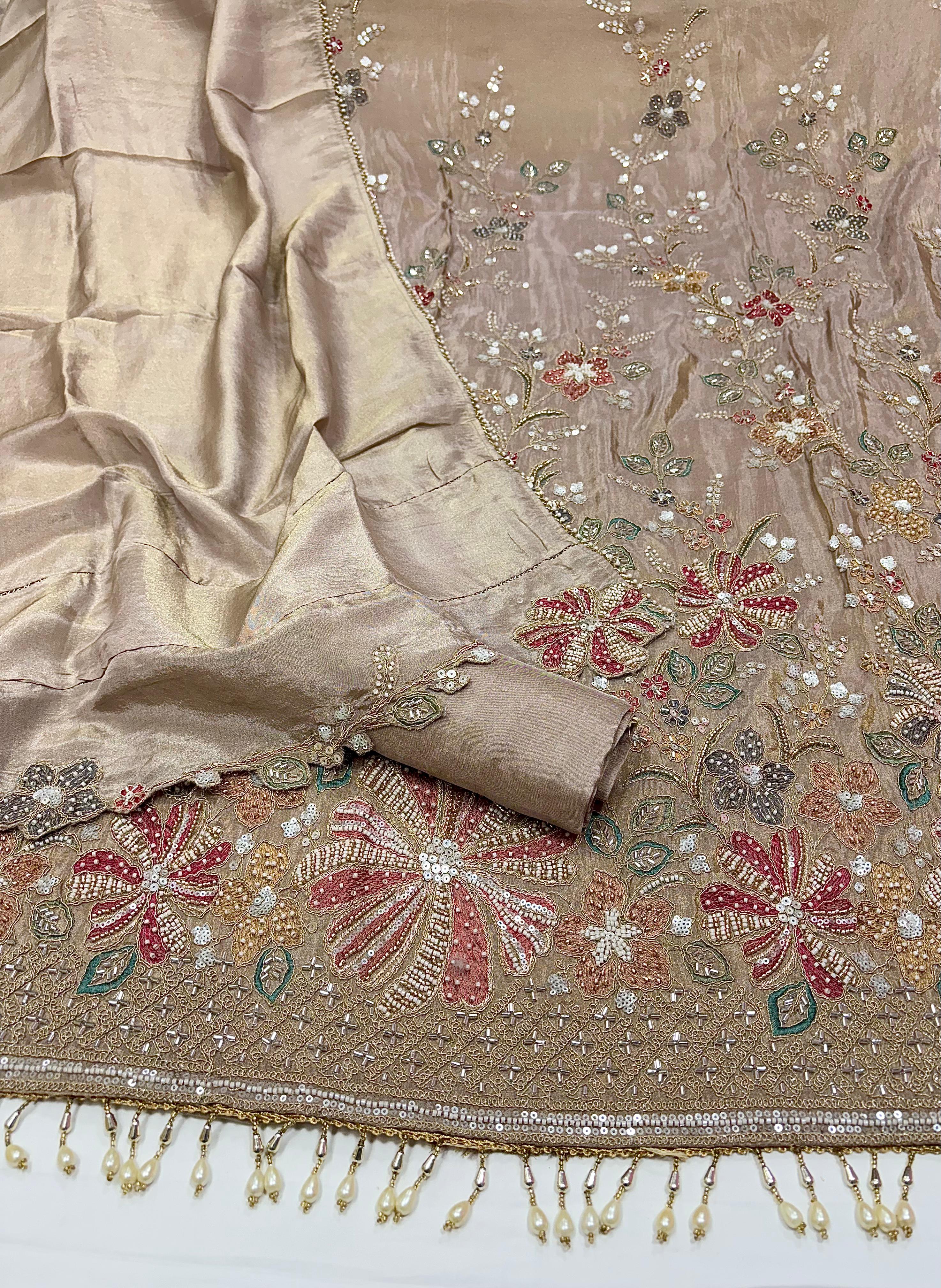Embroidered Silk Punjabi Salwar Kameez sharara garara Unstitched Rosey's Creations