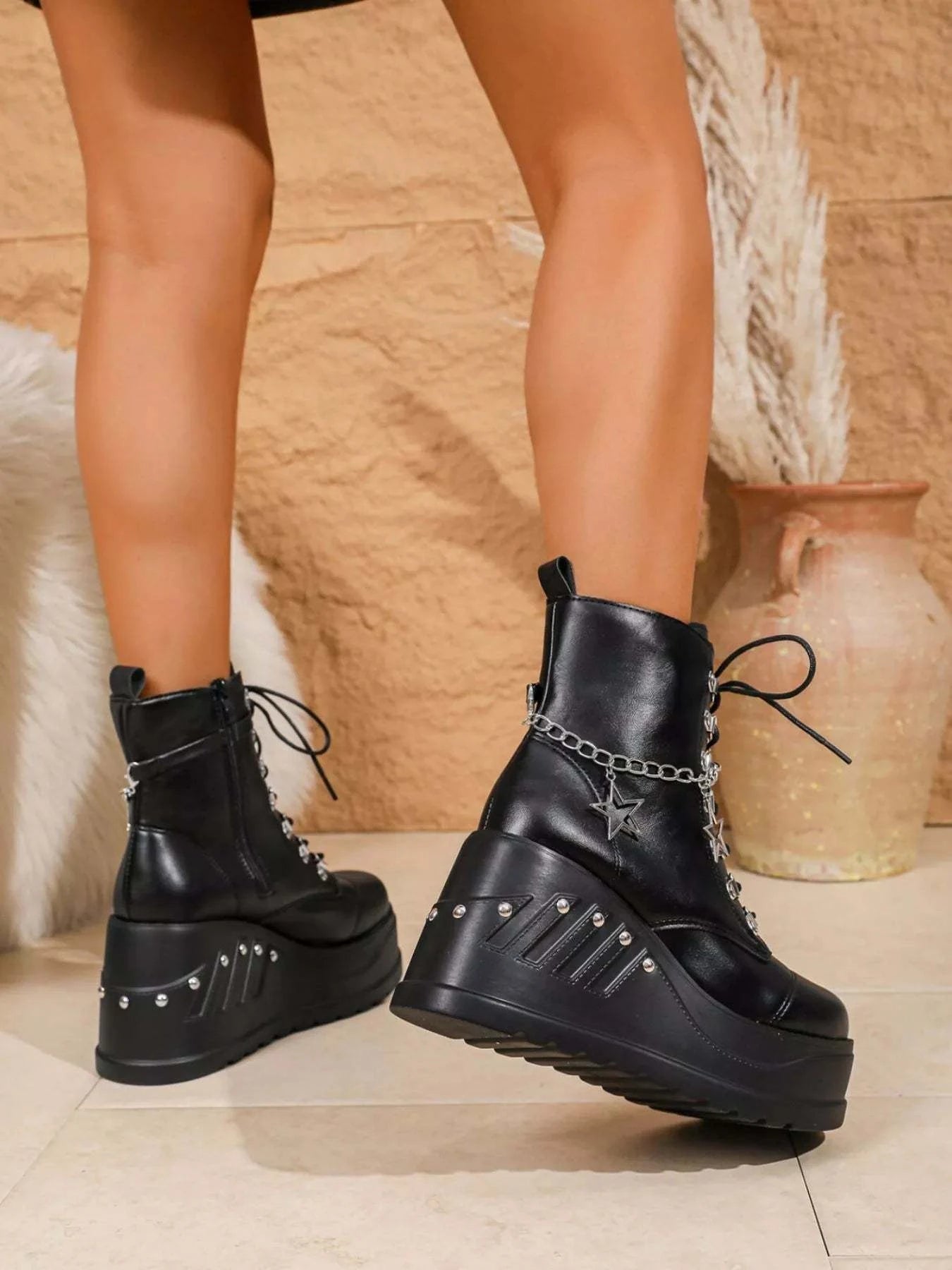 Round Toe Platform Wedge Boots - Rosey's Creations
