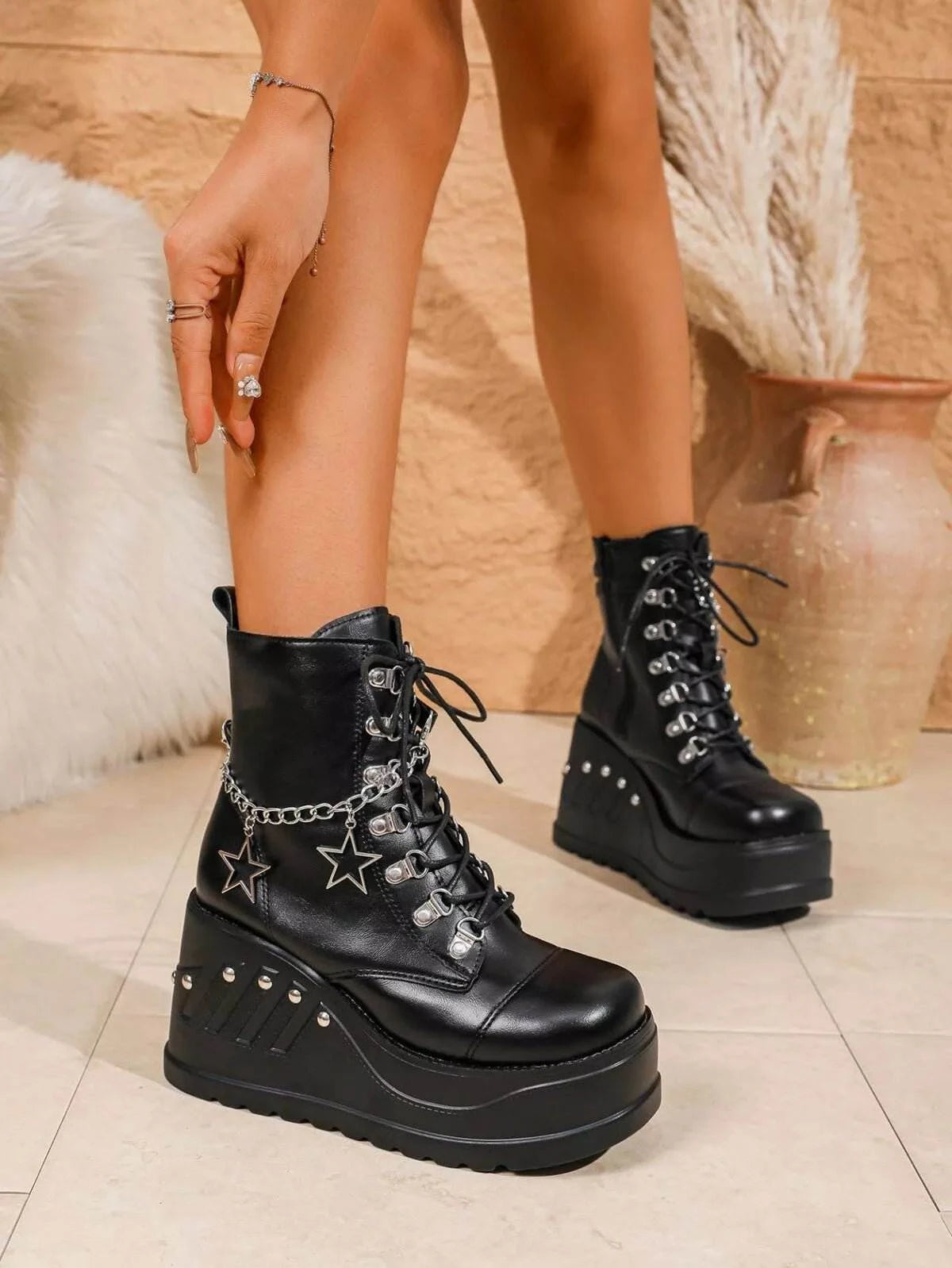 Round Toe Platform Wedge Boots - Rosey's Creations