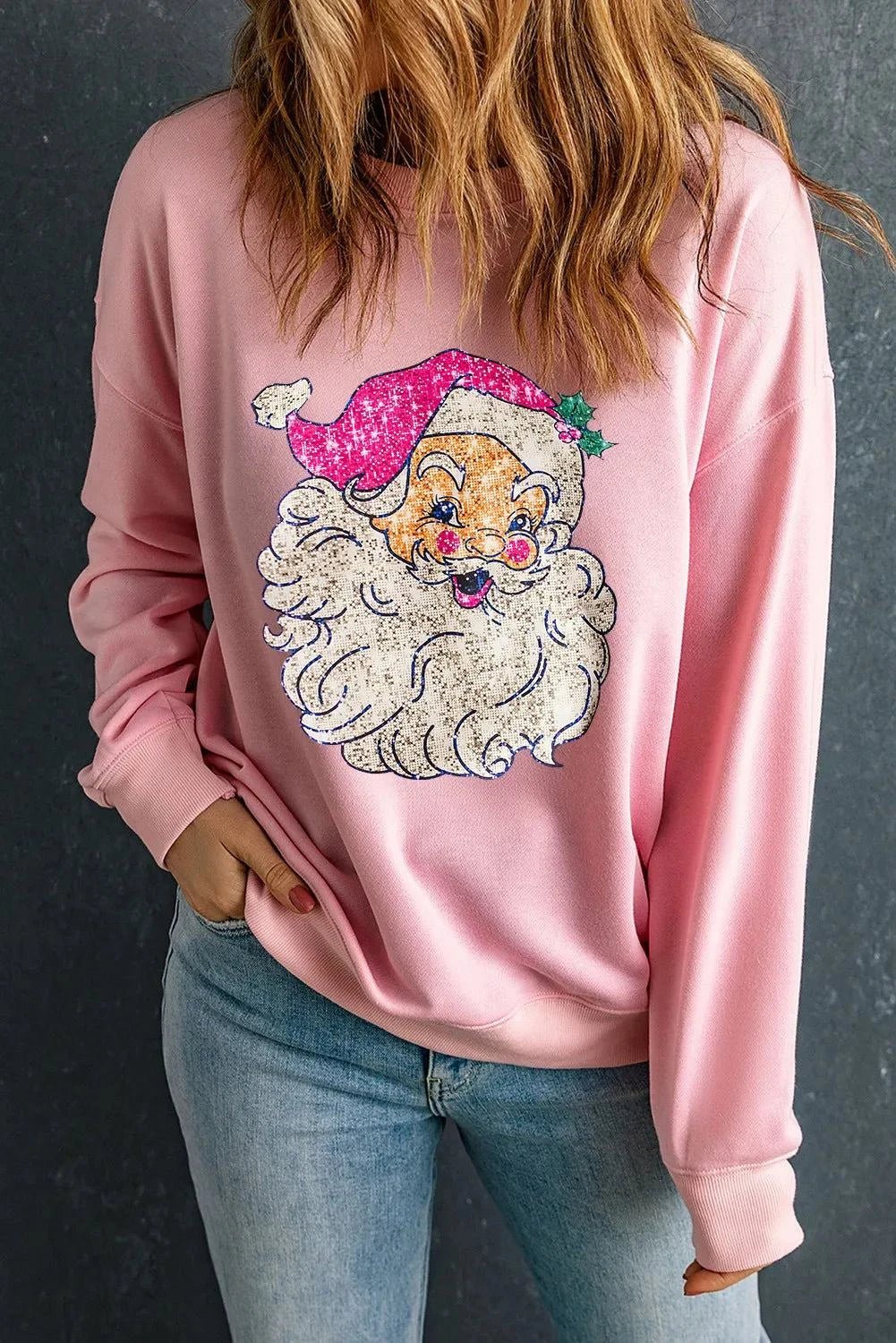 Santa Round Neck Long Sleeve Sweatshirt.