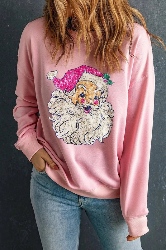 Santa Round Neck Long Sleeve Sweatshirt.