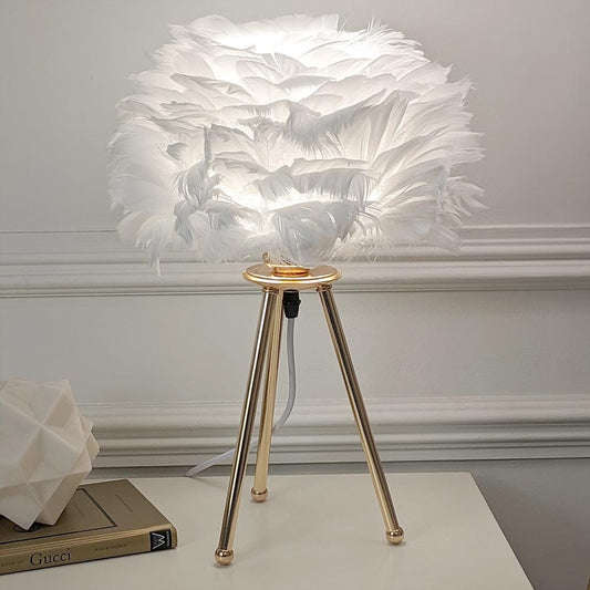Sara Gold Tripod Feather Table Lamp - Rosey's Creations