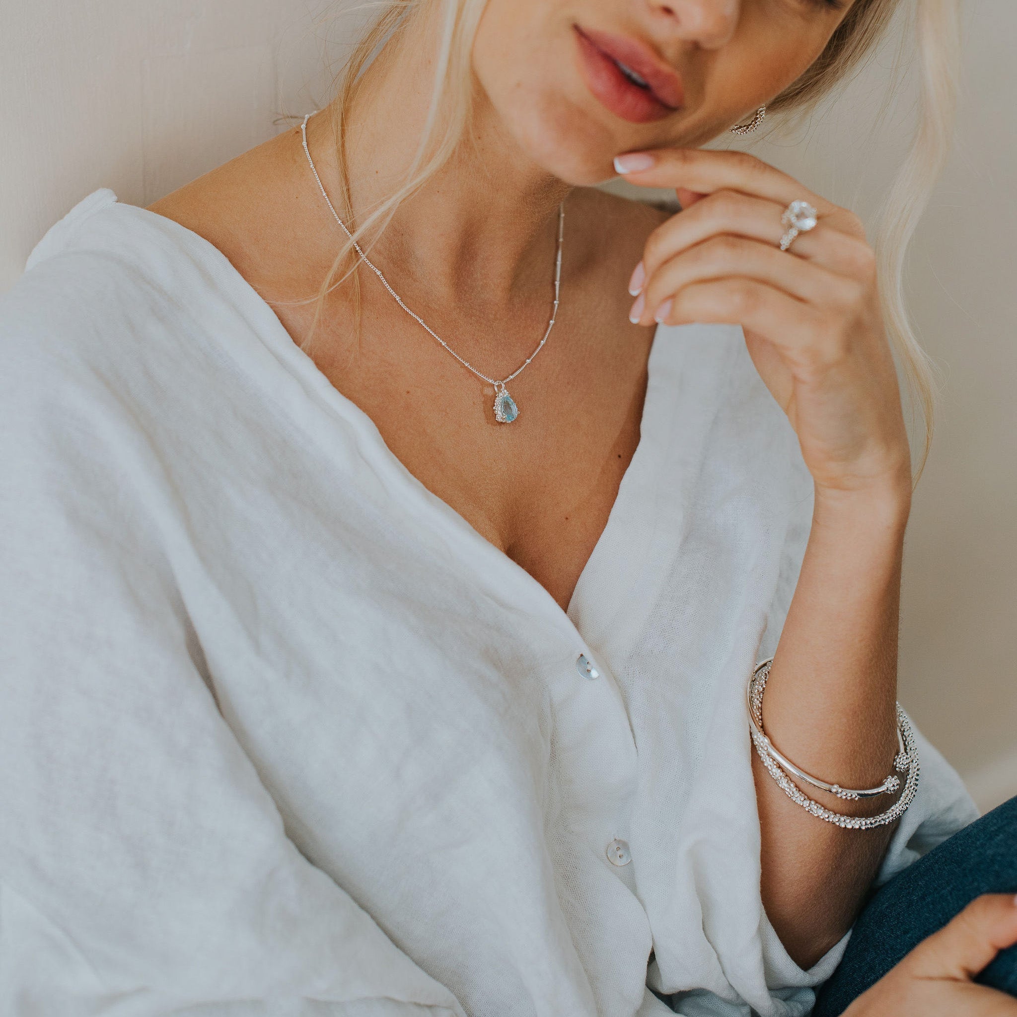Silver Blue Topaz Necklace - Aurelia Dainty London