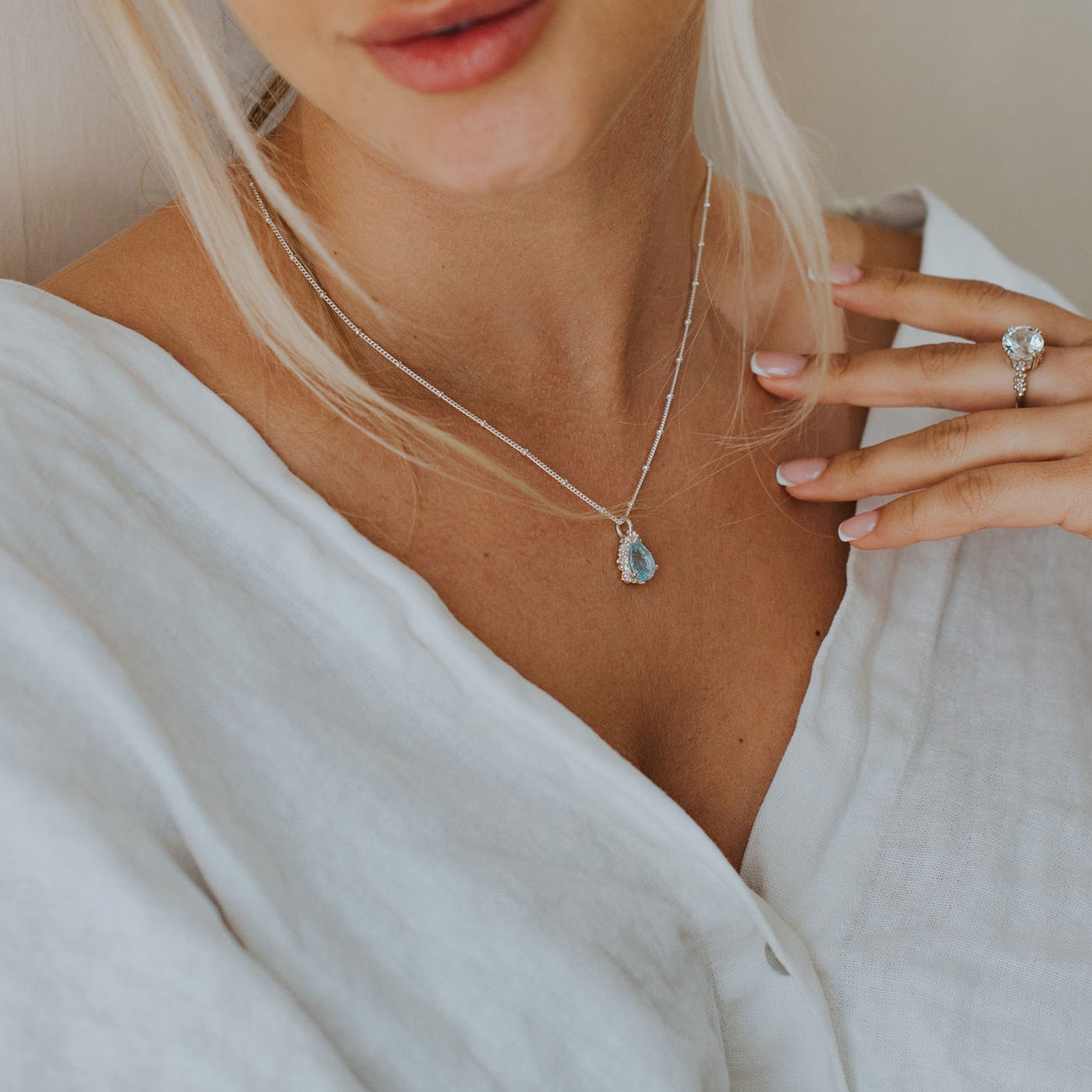 Silver Blue Topaz Necklace - Aurelia Dainty London