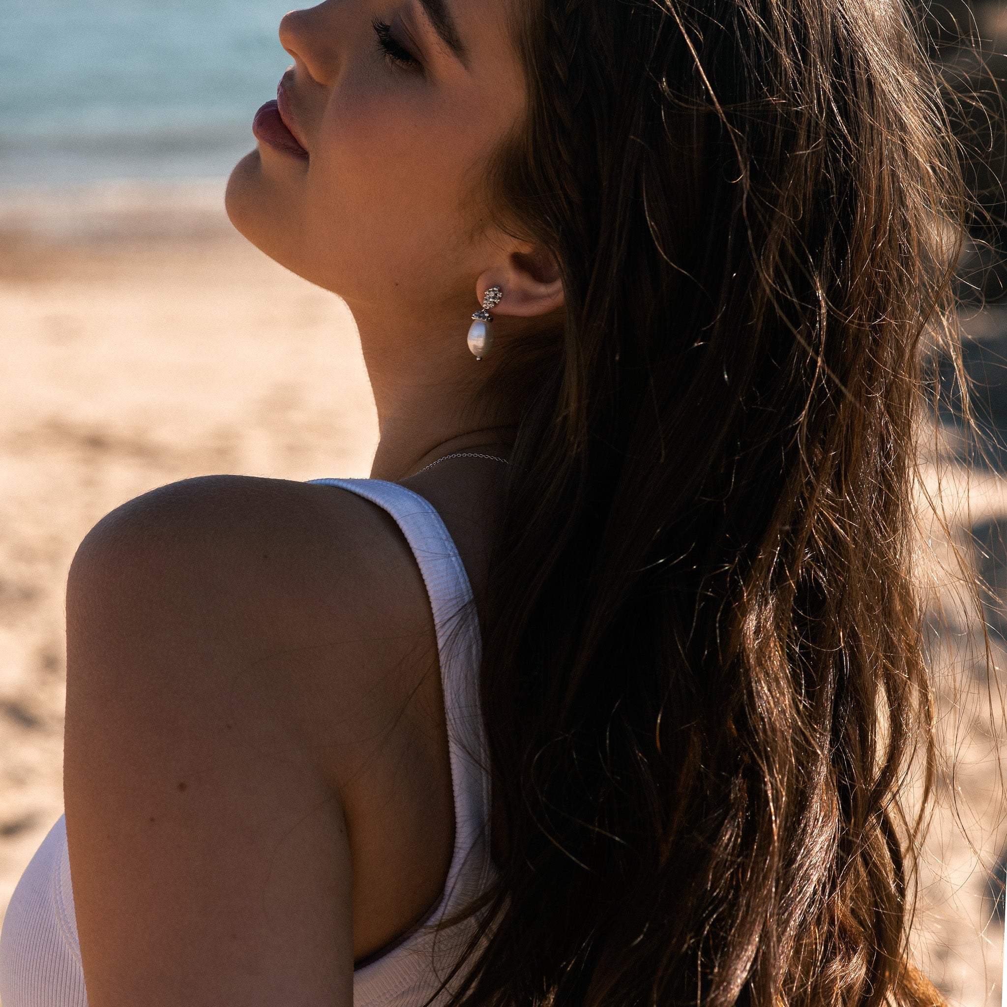 Silver Baroque Pearl Earrings - Lyra Dainty London