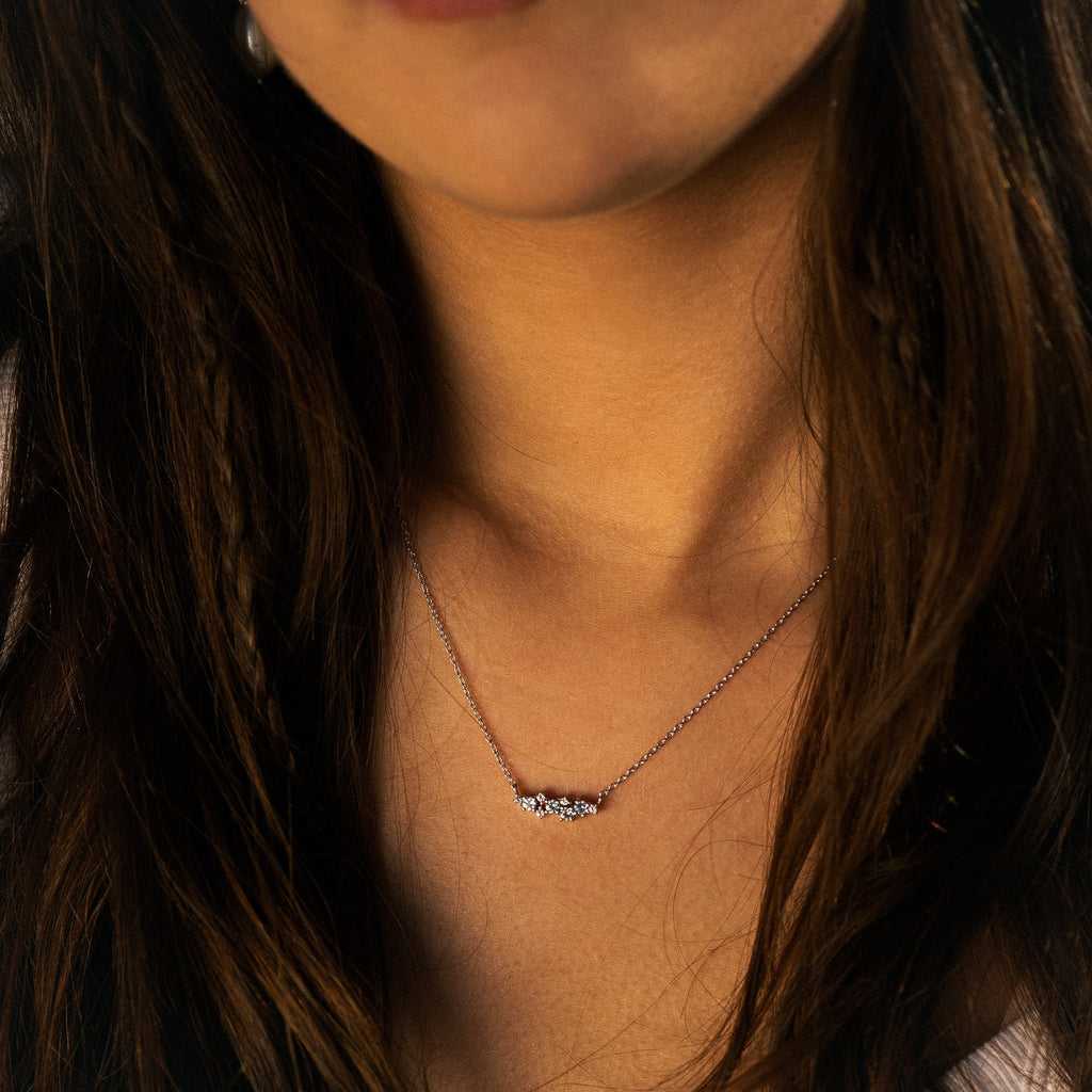 Silver Cluster Gemstone Necklace - Elara Dainty London