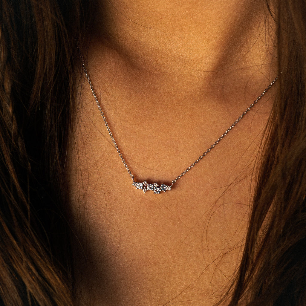 Silver Cluster Gemstone Necklace - Elara Dainty London