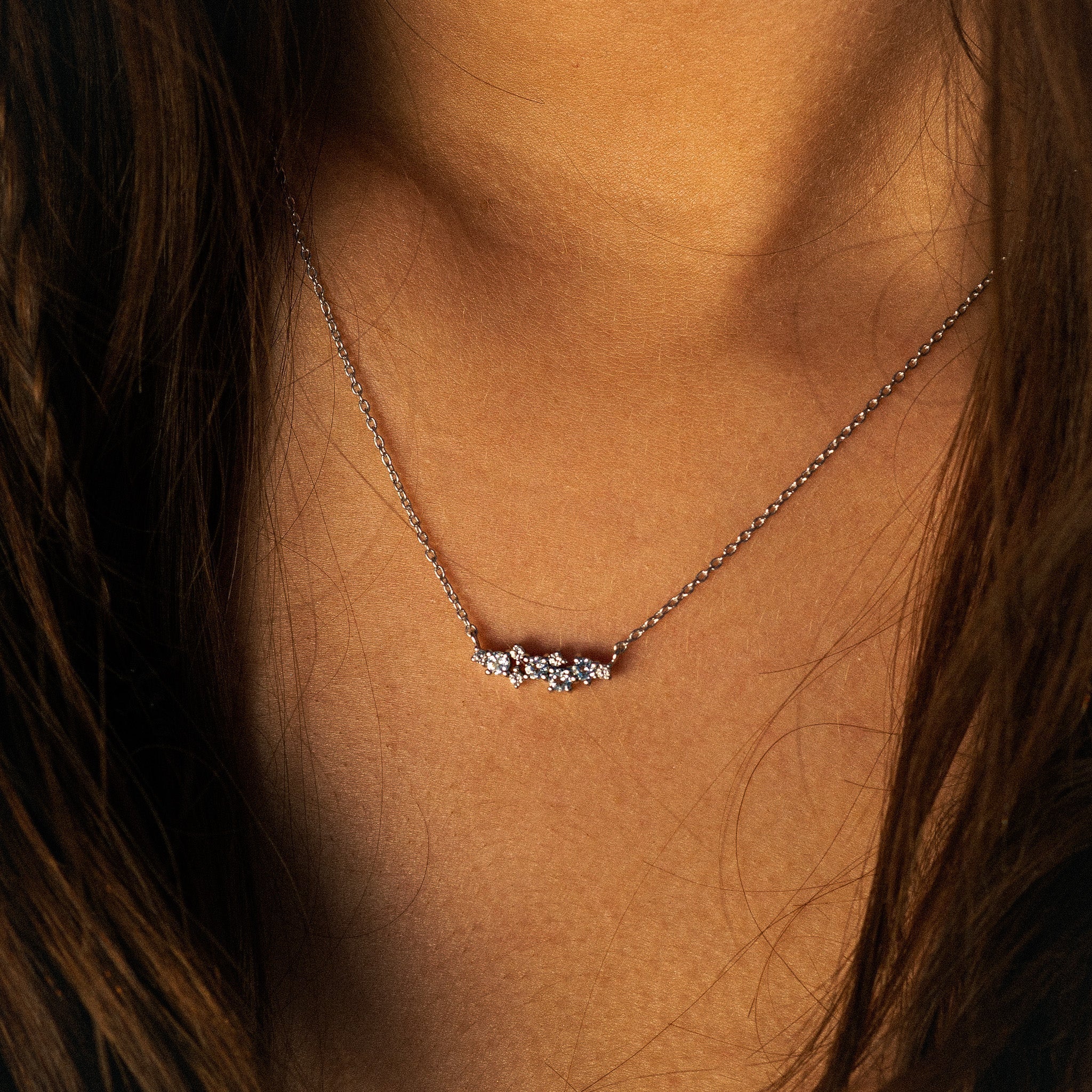 Silver Cluster Gemstone Necklace - Elara Dainty London