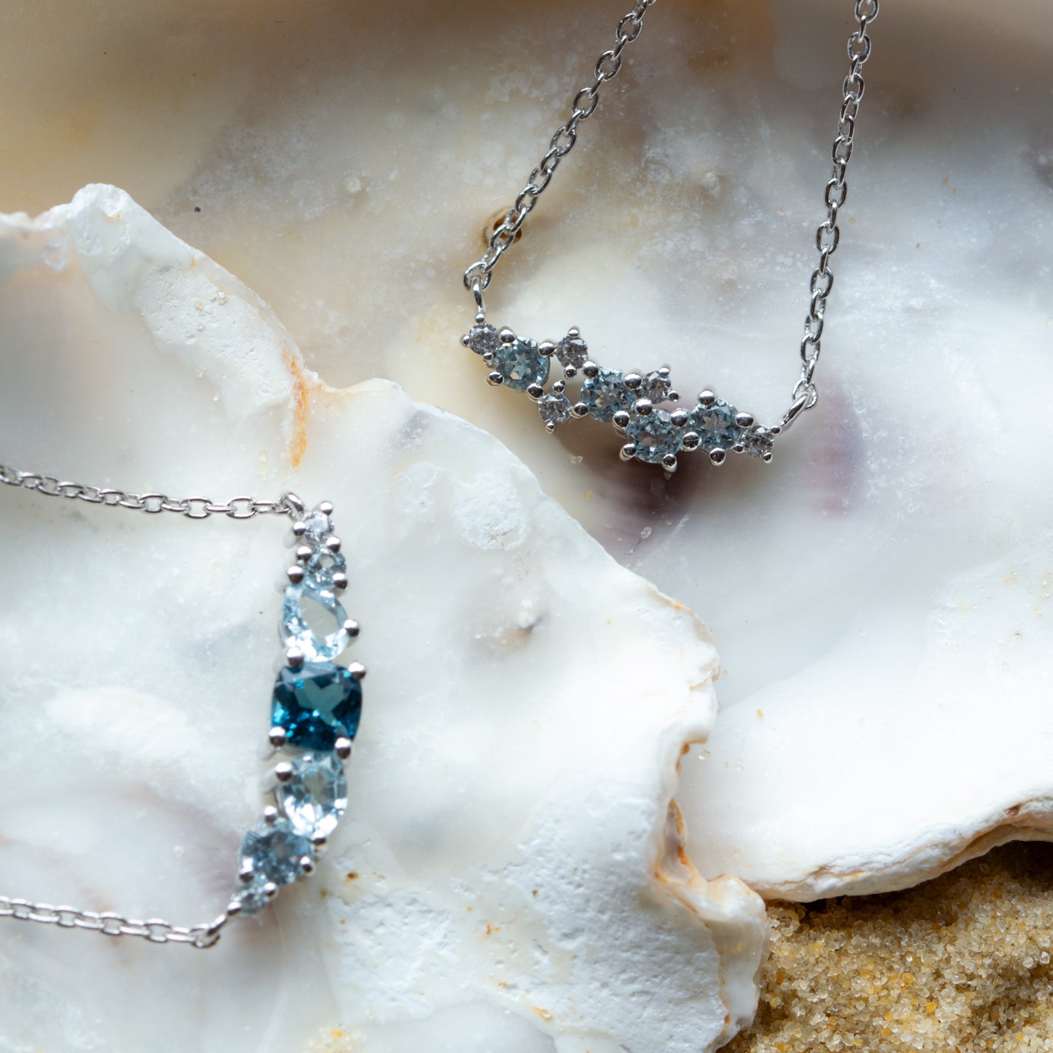 Silver Cluster Gemstone Necklace - Elara Dainty London