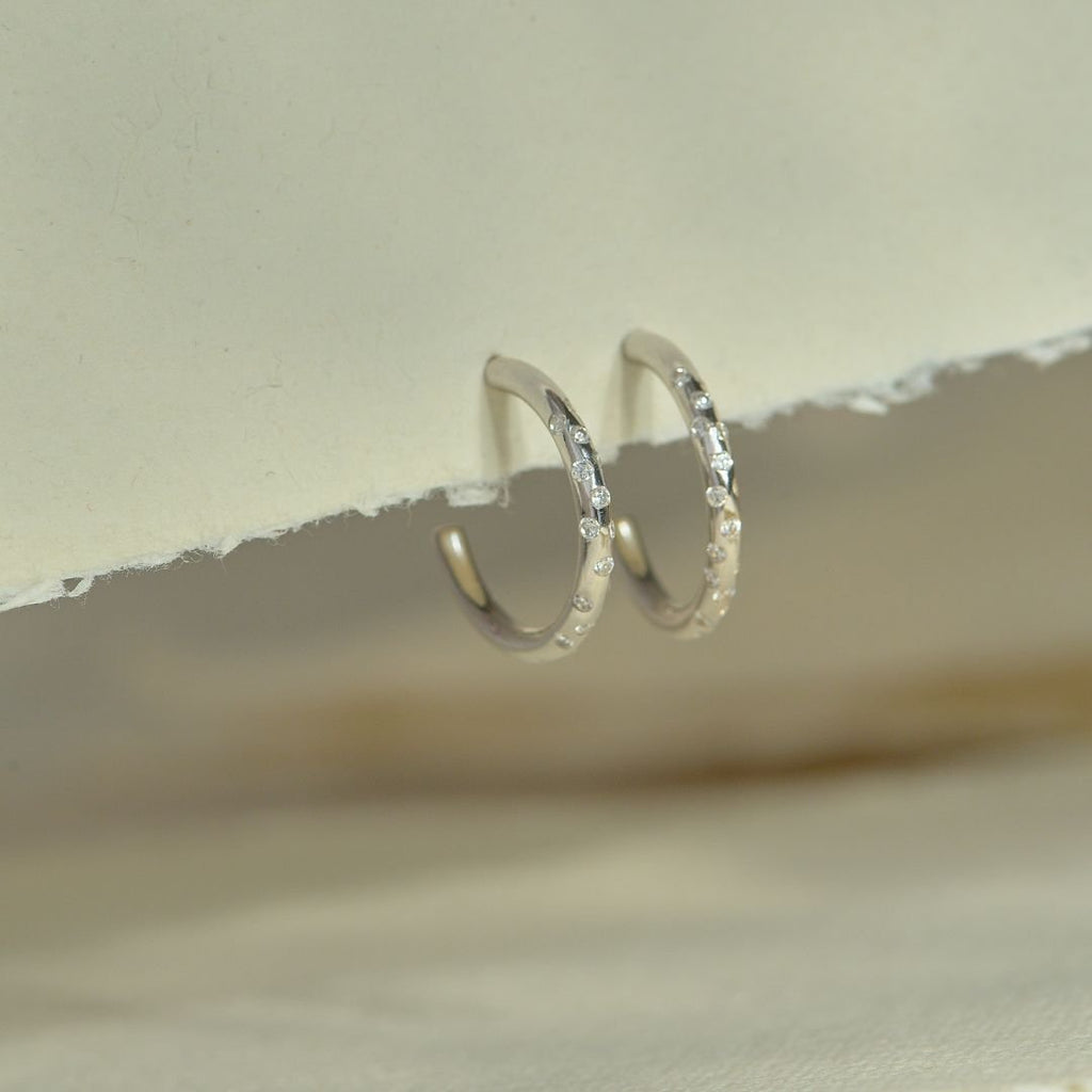Silver White Topaz Gemstones- Seren Hoops Dainty London