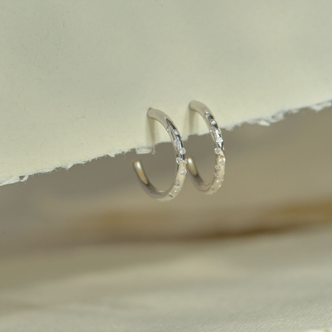 Silver White Topaz Gemstones- Seren Hoops Dainty London