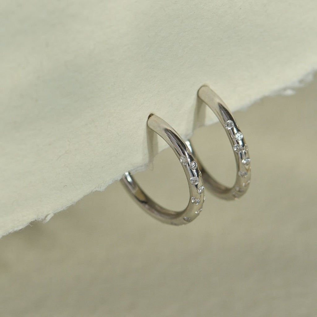 Silver White Topaz Gemstones- Seren Hoops Dainty London