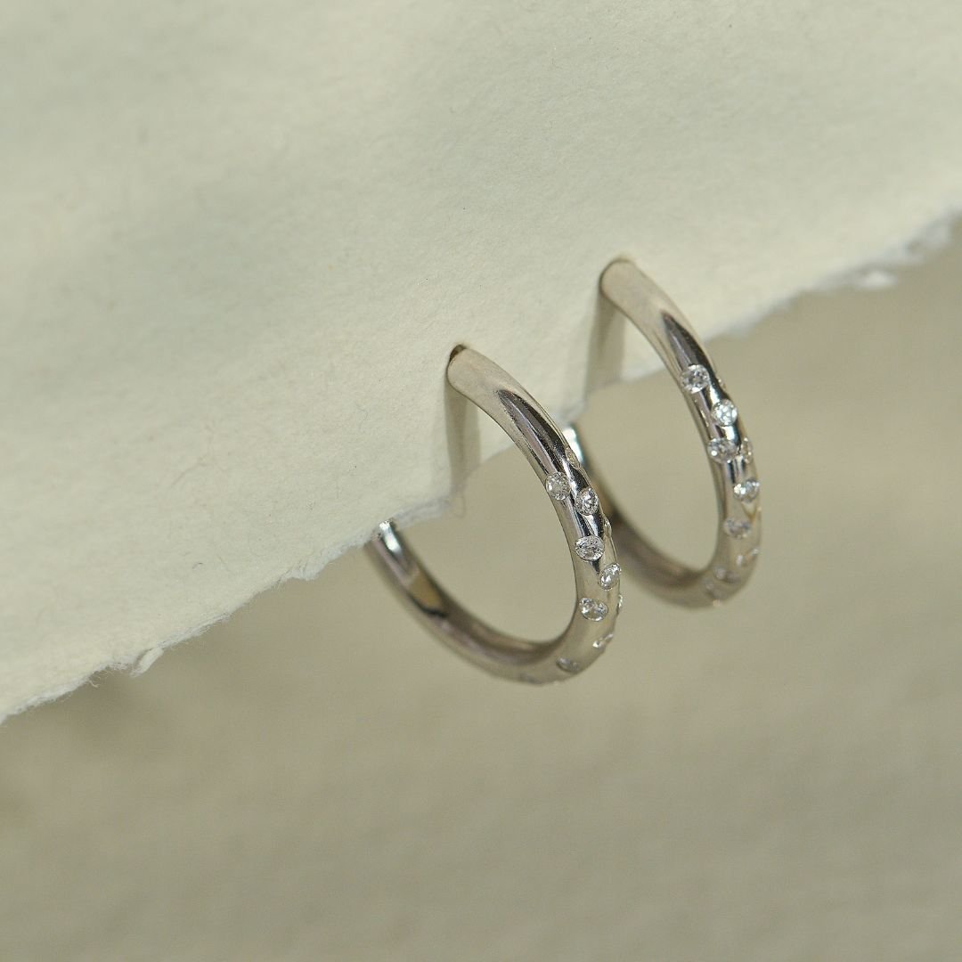 Silver White Topaz Gemstones- Seren Hoops Dainty London