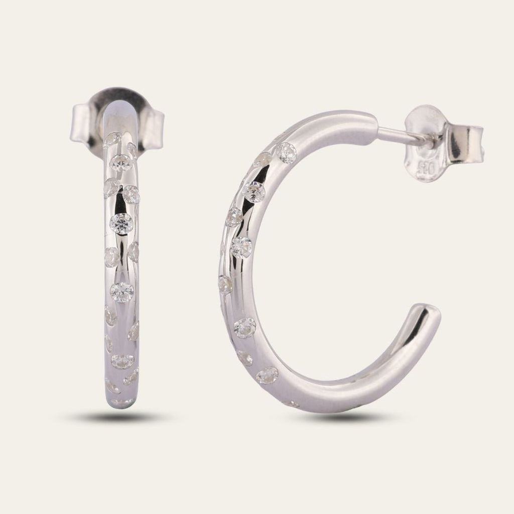 Silver White Topaz Gemstones- Seren Hoops Dainty London