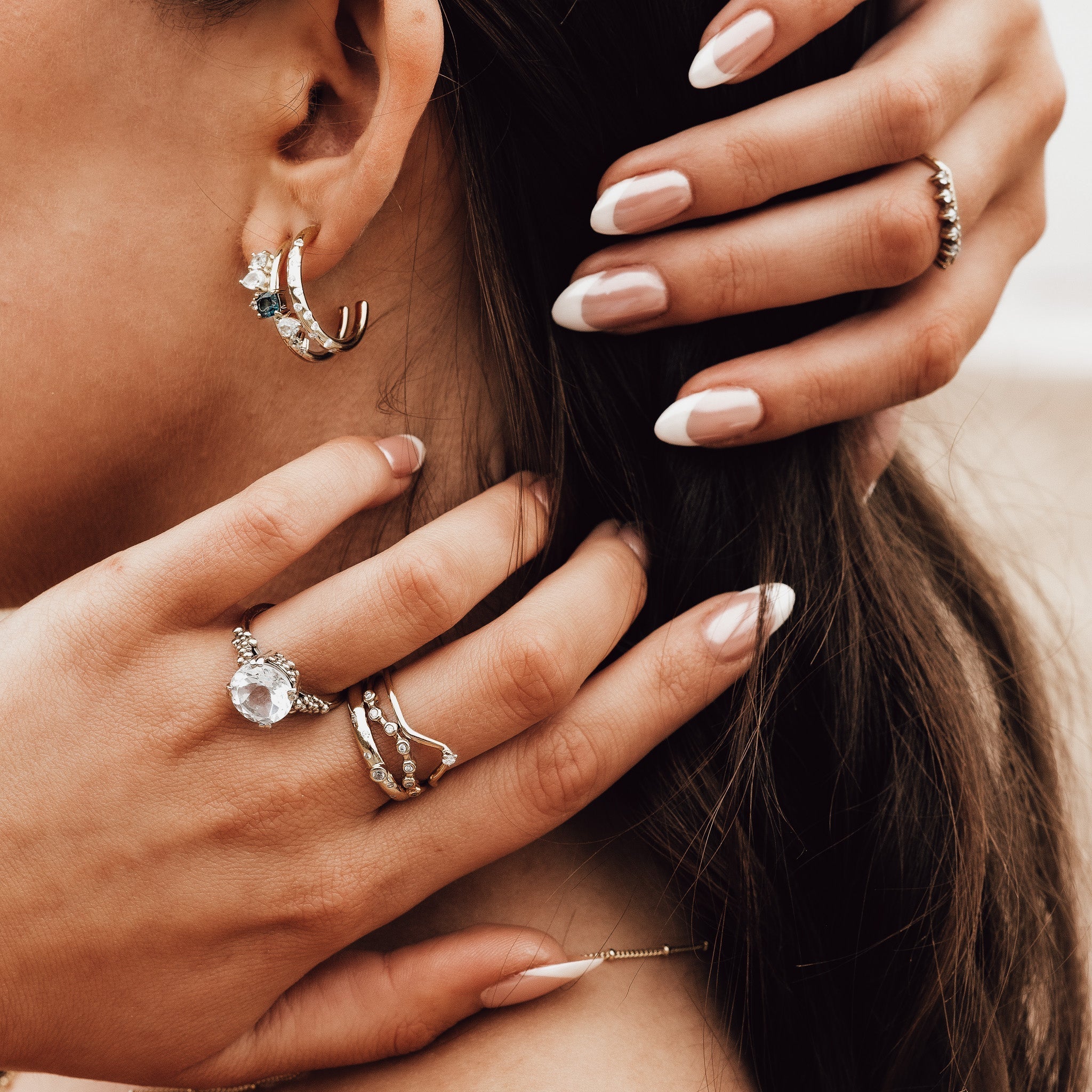 Silver Topaz Gemstone Zaria Earrings Dainty London