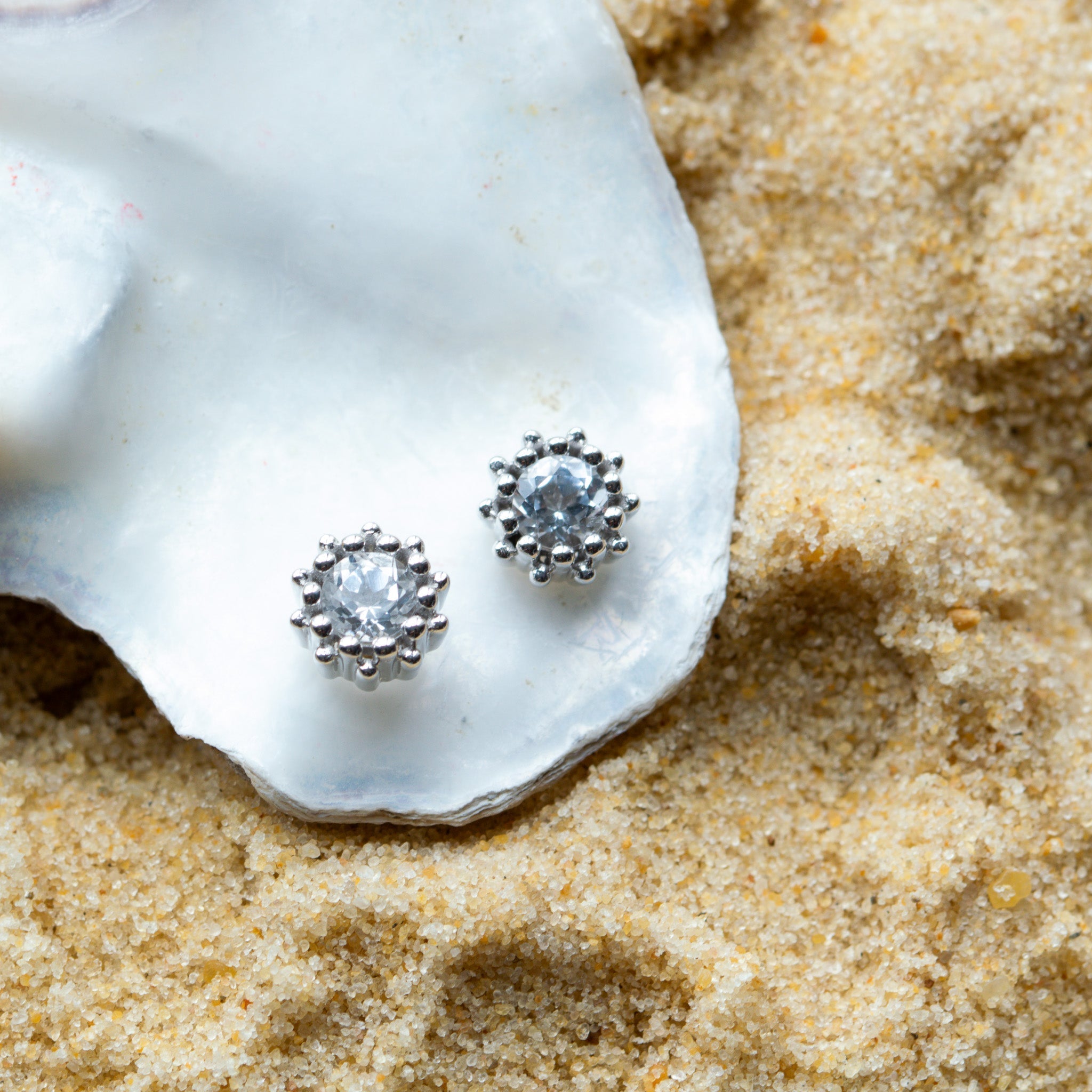 Silver White Topaz Seren Studs Dainty London