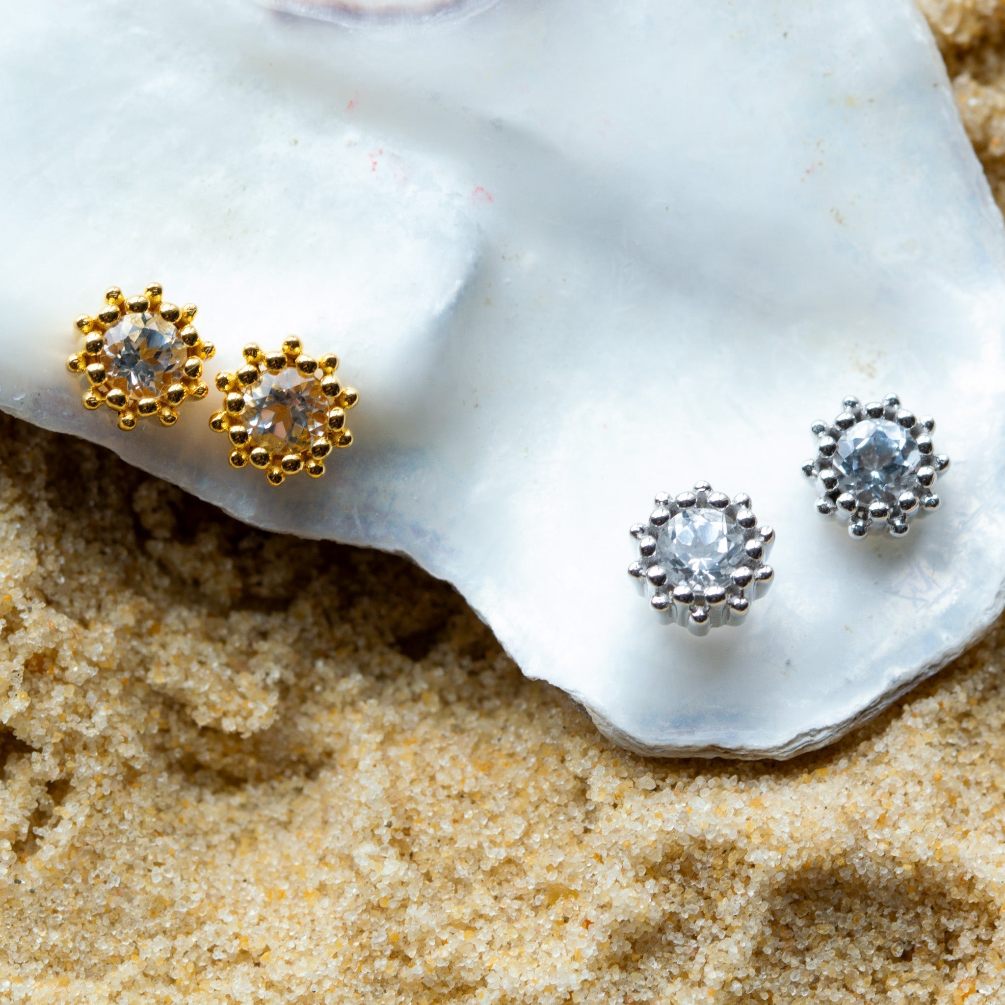 Silver White Topaz Seren Studs Dainty London