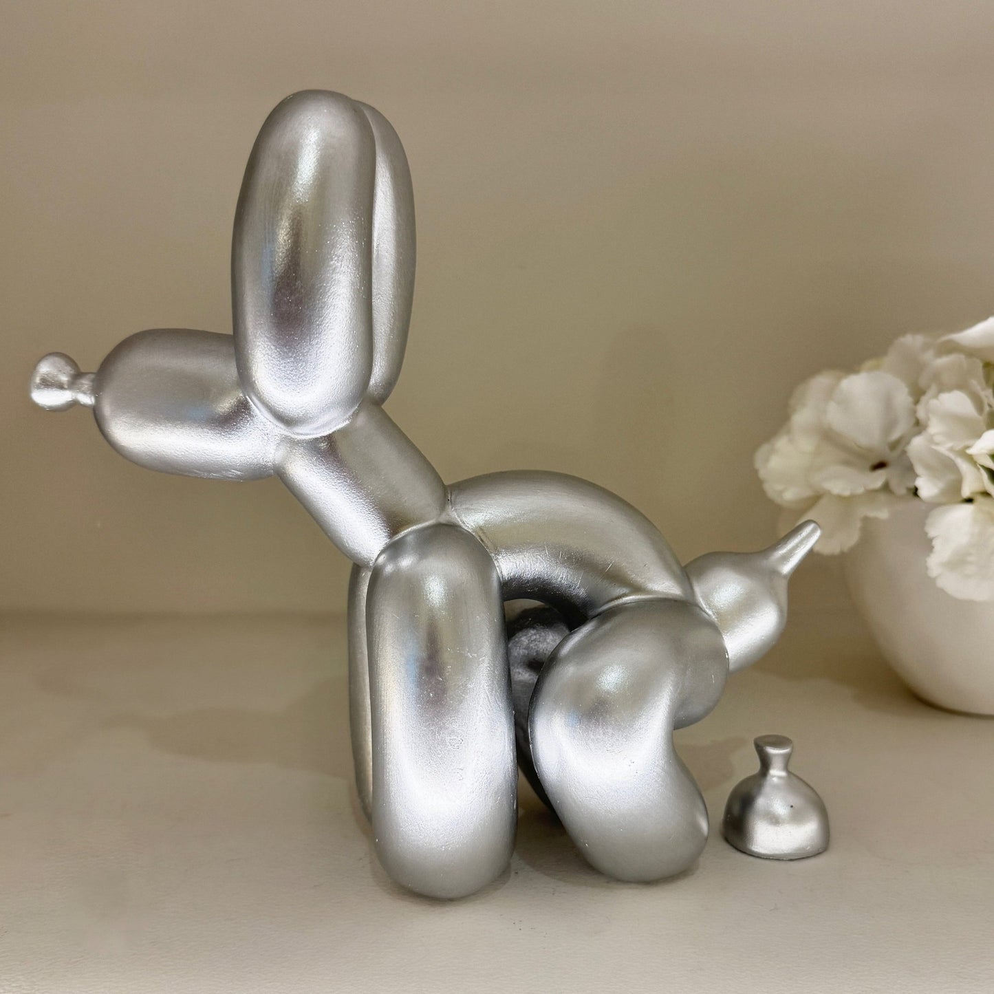 Silver Squatting Decorative Balloon Dog Ornament - Rosey's Creations