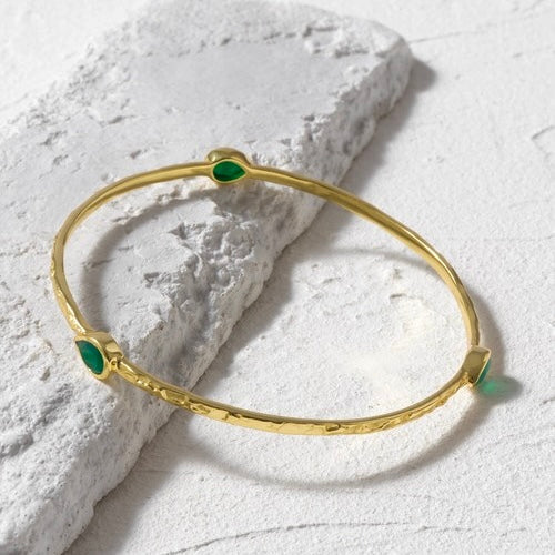 Simi Three Stone Stacking Bangle Green Onyx Azuni London