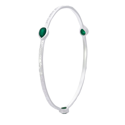 Simi Three Stone Stacking Bangle: Silver Green Onyx.