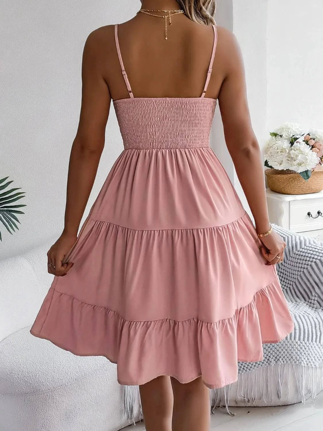 Smocked Back Tiered Cami Dress - Rosey's Creations
